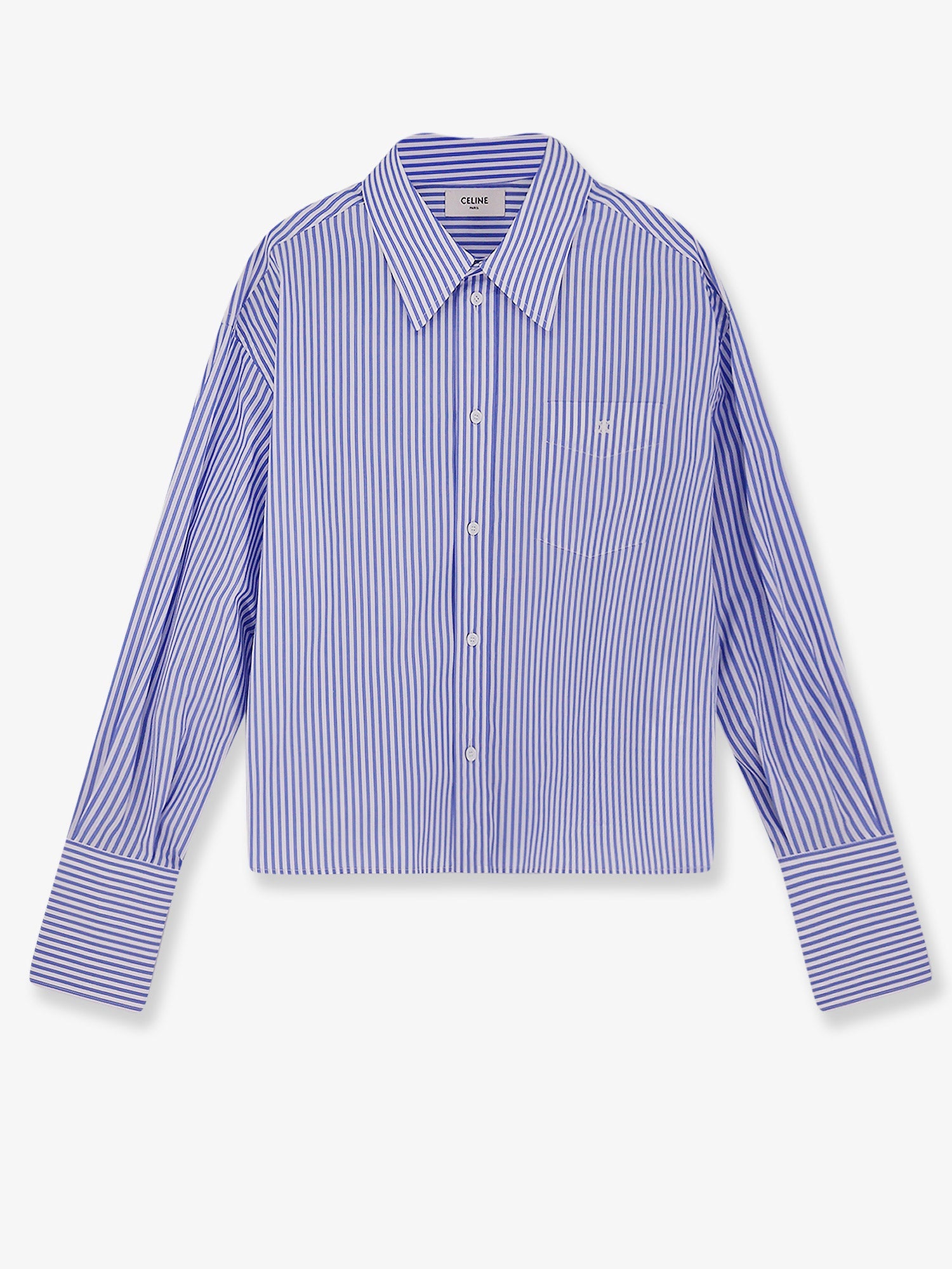 トップス CELINE stripe shirt 36 CELINE Cropped Logo-Embroidered Striped Cotton-Jersey T-Shirt for