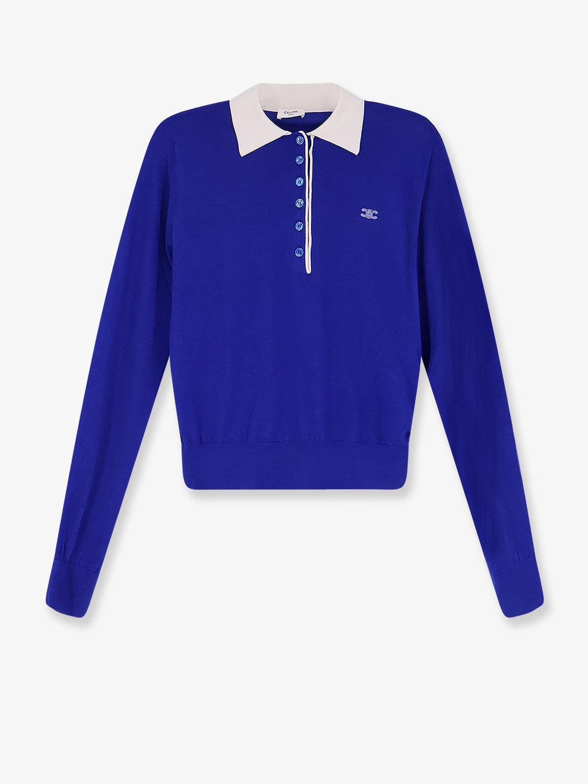 Celine Cashmere And Silk Polo Shirt With Logo Embroidery On The Front