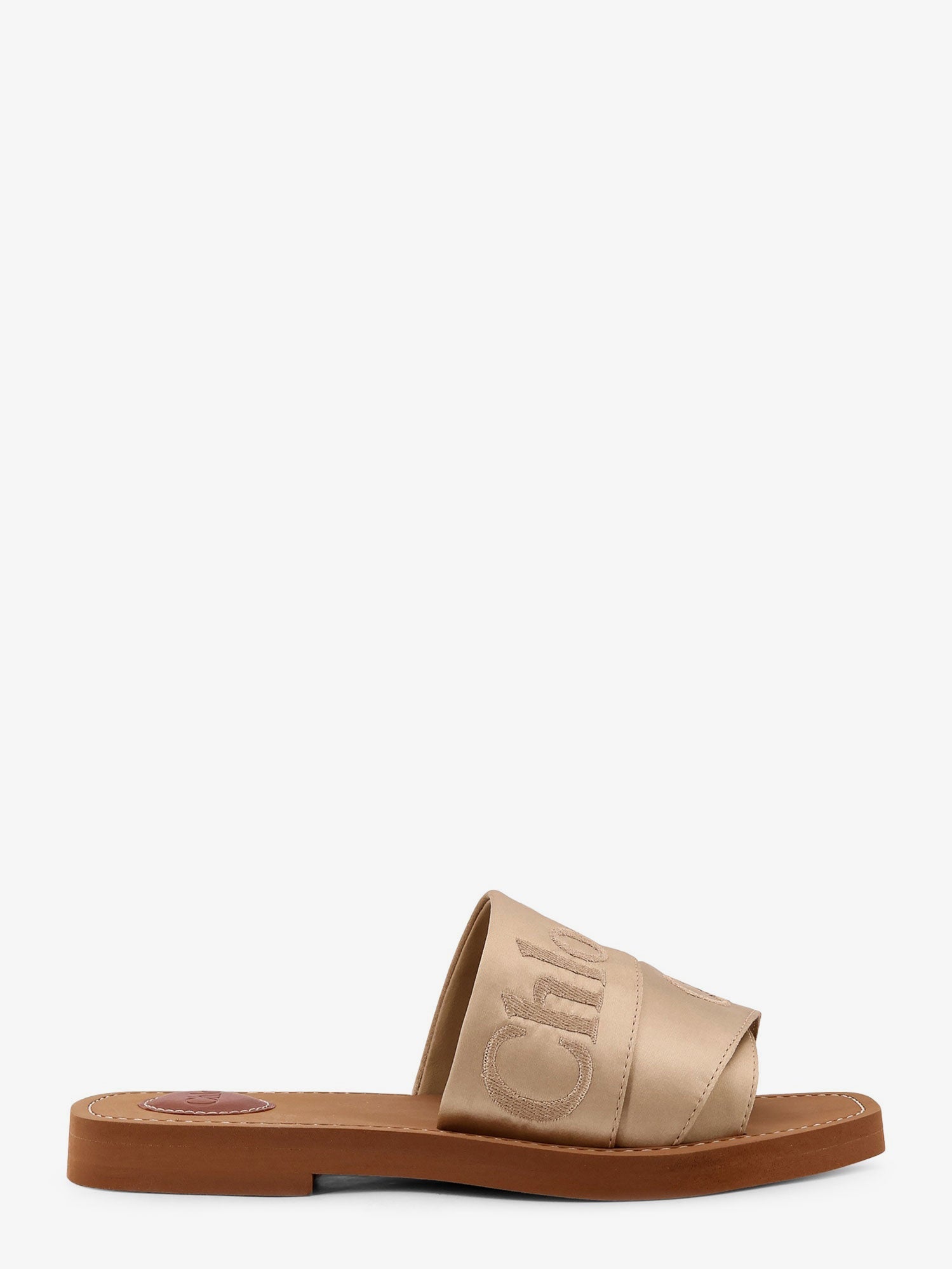 Chloé Woody Satin Sandals With Embroidered Logo