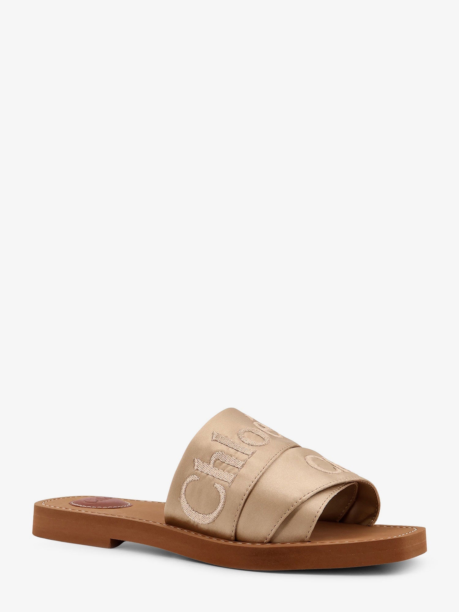 Chloé Woody Satin Sandals With Embroidered Logo