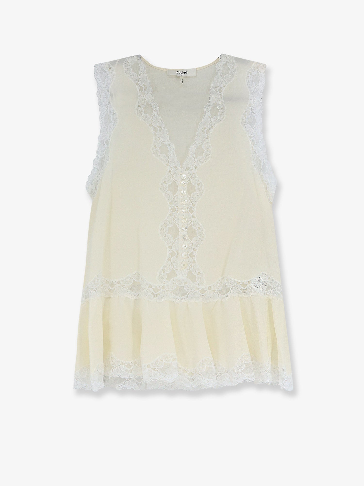 Chloé Silk Top With Lace Inserts