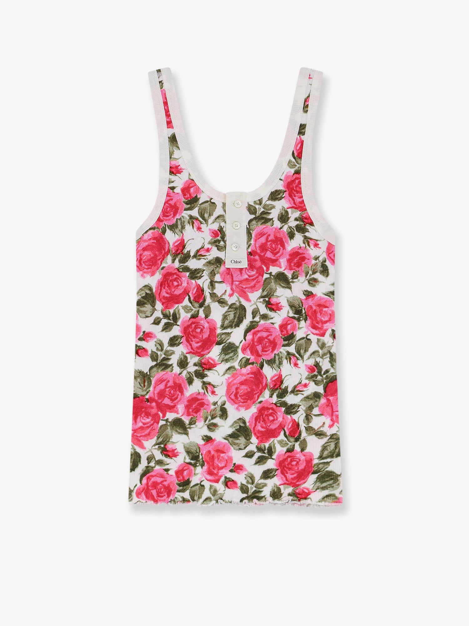 Chloé Cotton Henley Tank Top With All-over Floral Pattern