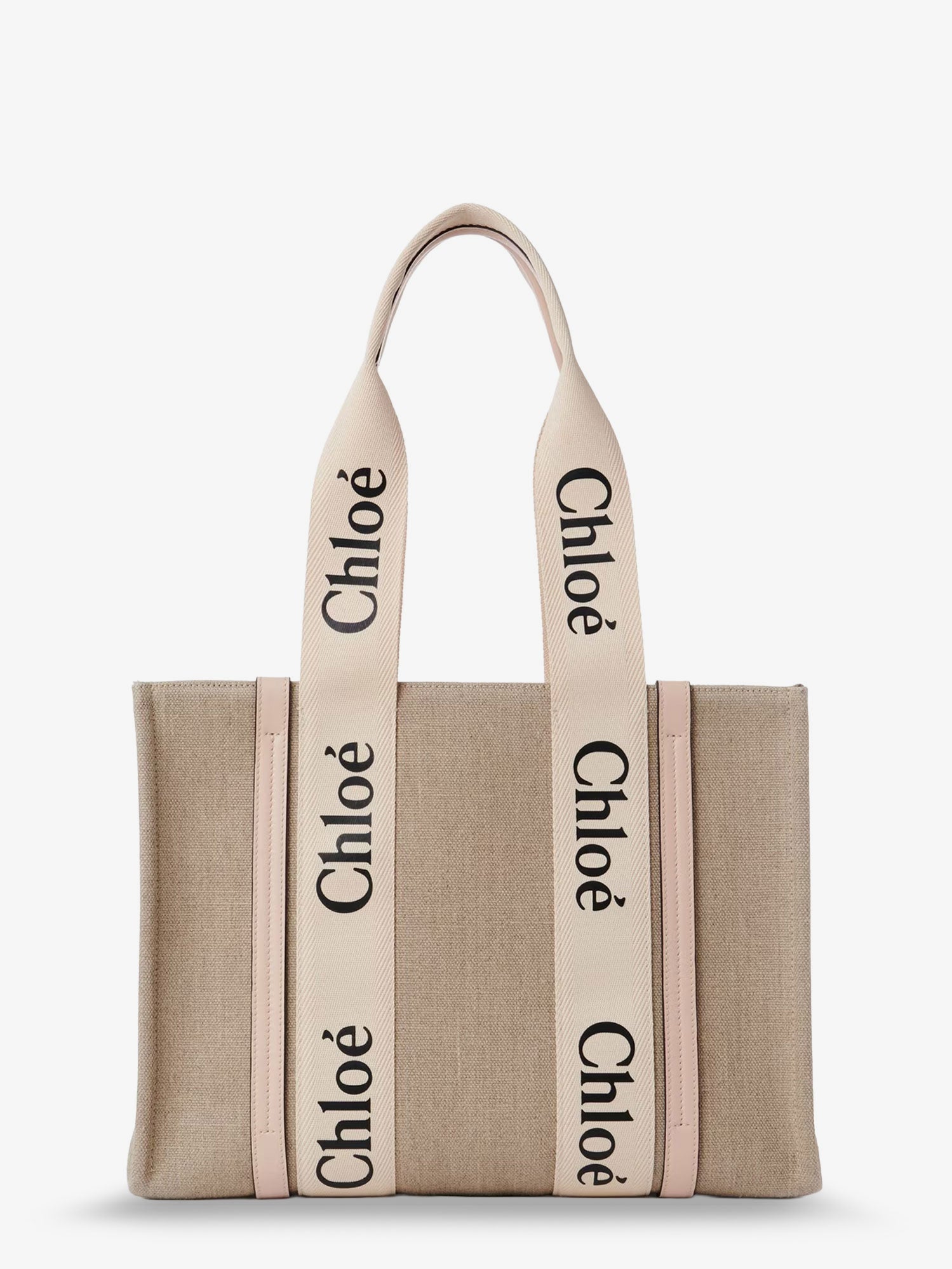 Chloé Woody Linen Shoulder Bag With Leather Inserts