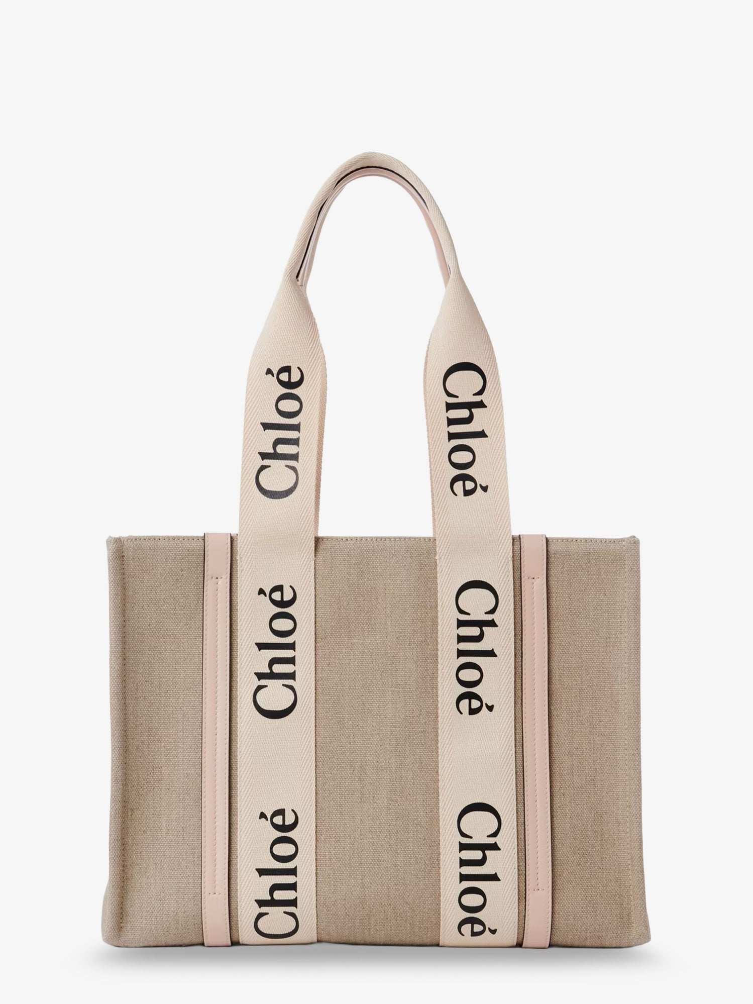 Chloé Woody Linen Shoulder Bag With Leather Inserts