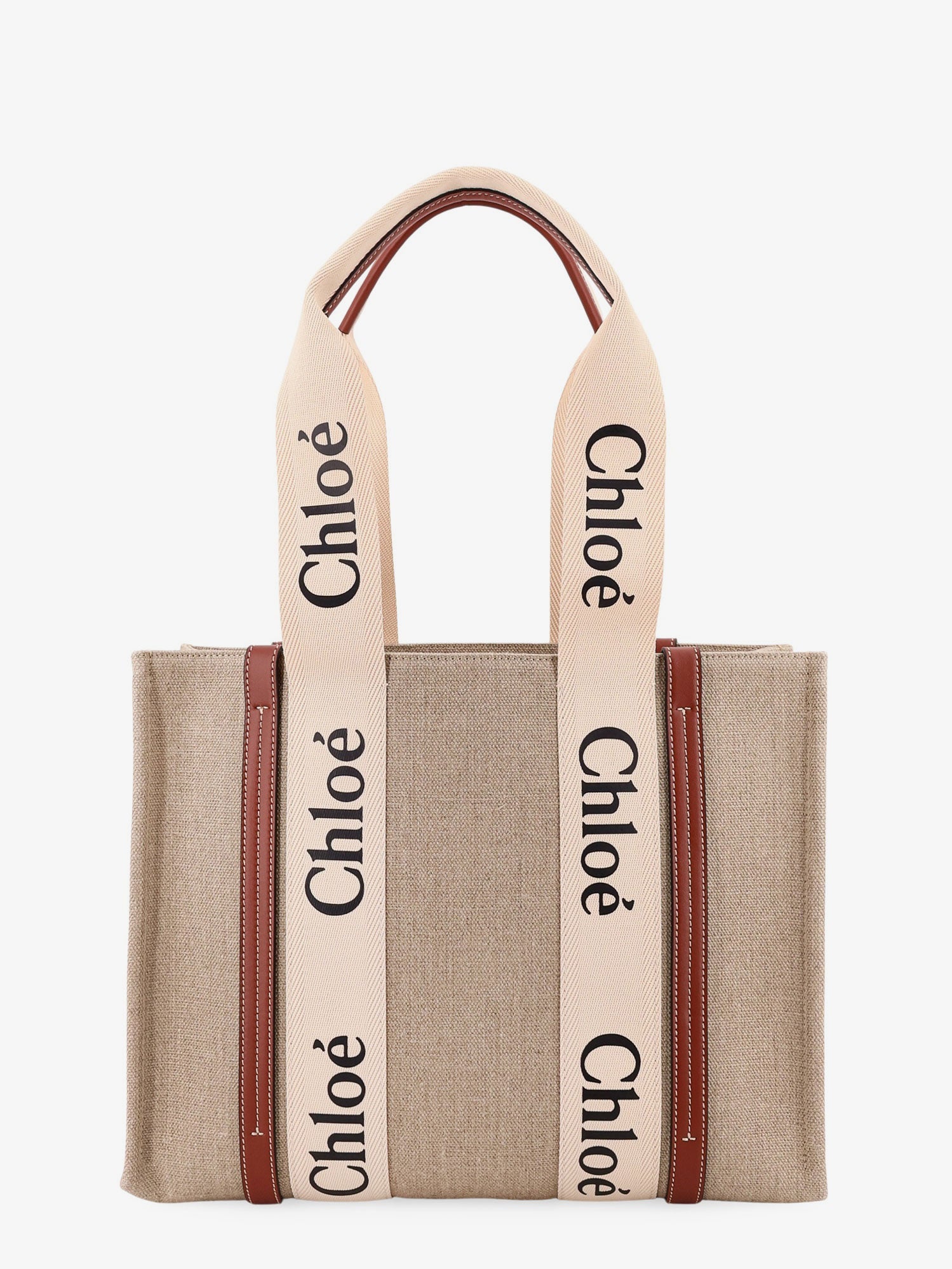 Chloé Woody Linen Shoulder Bag With Logo Lettering On The Front