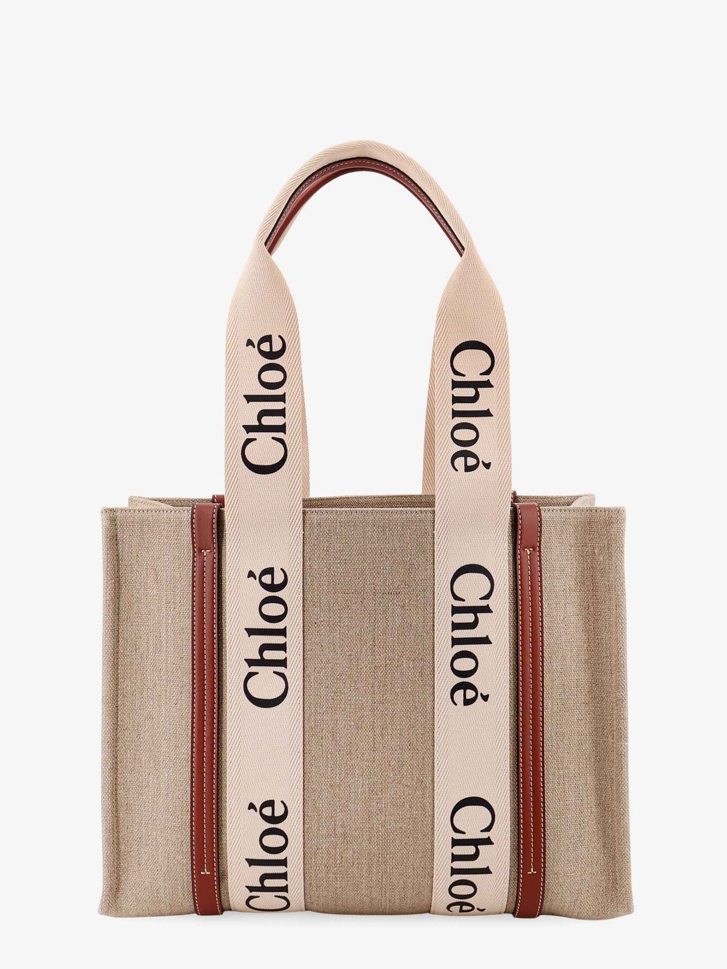 Chloé Woody Linen Shoulder Bag With Logo Lettering On The Front