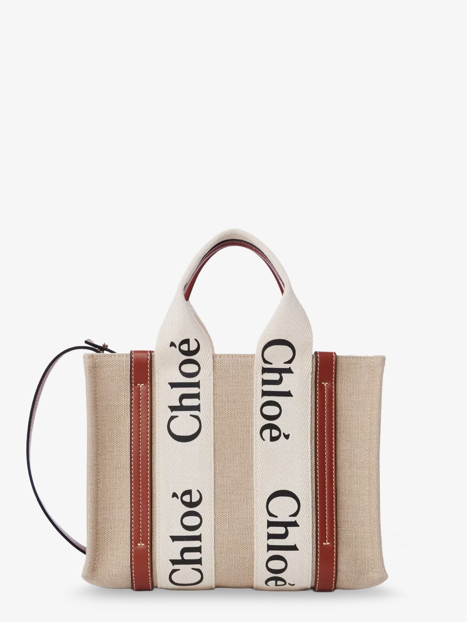 Chloé Woody Linen And Leather Tote Bag