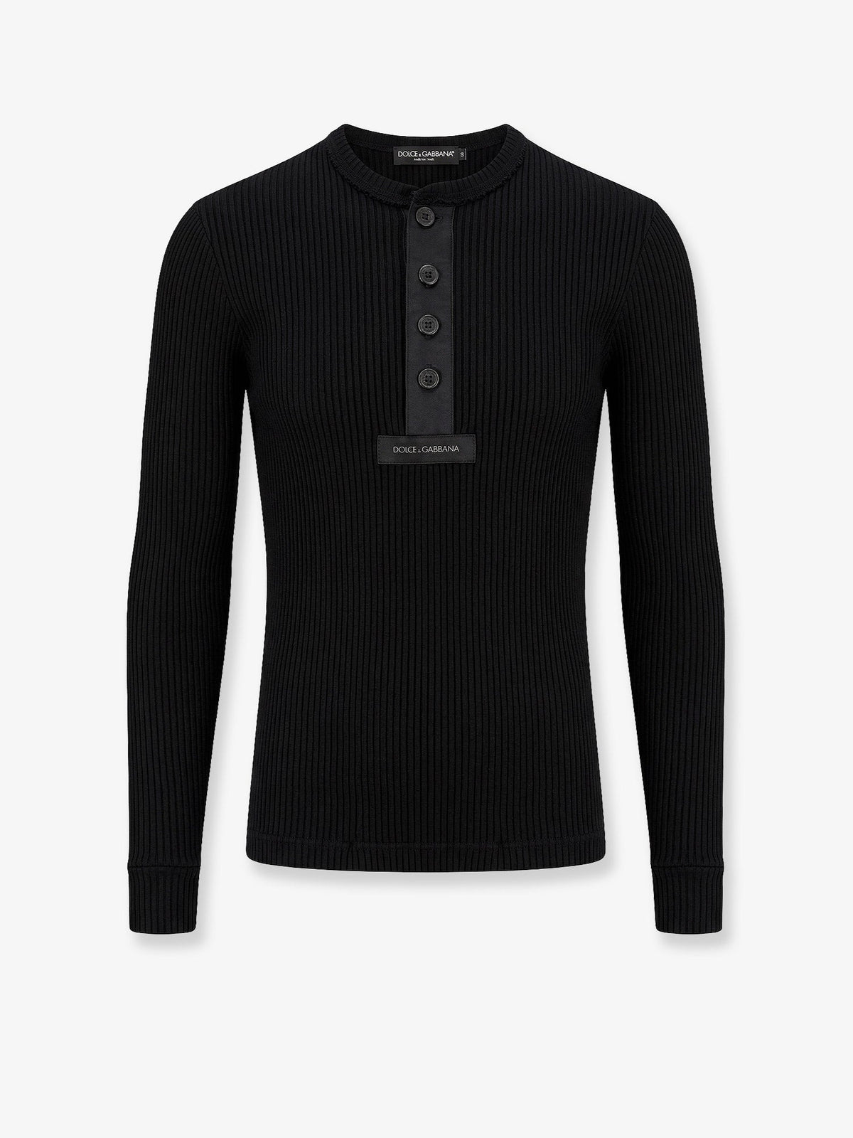Dolce & Gabbana Ribbed Cotton Sweater With Metal Logo On The Front