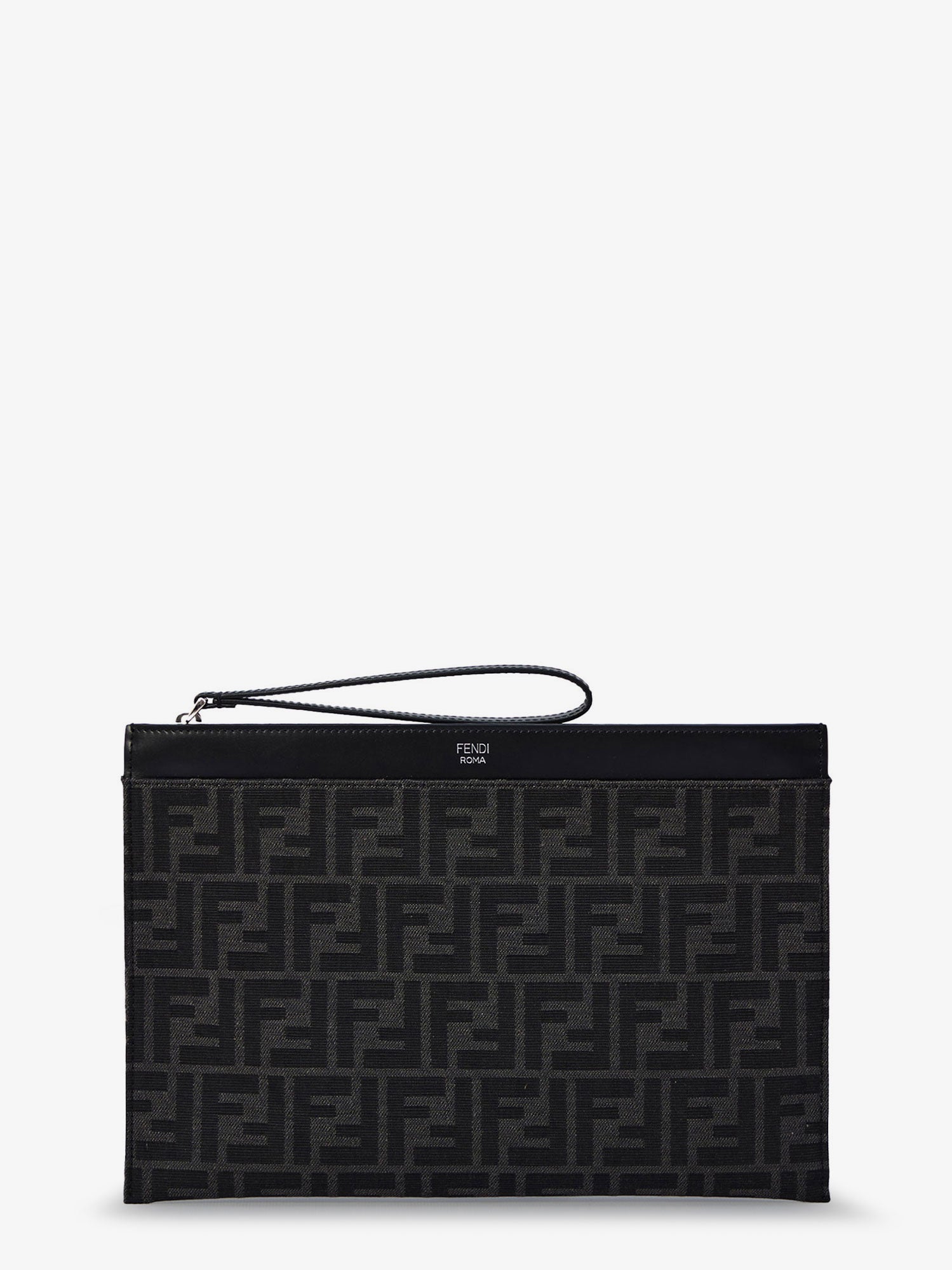 Fendi Ff Jacquard Fabric And Leather Flat Pouch Medium