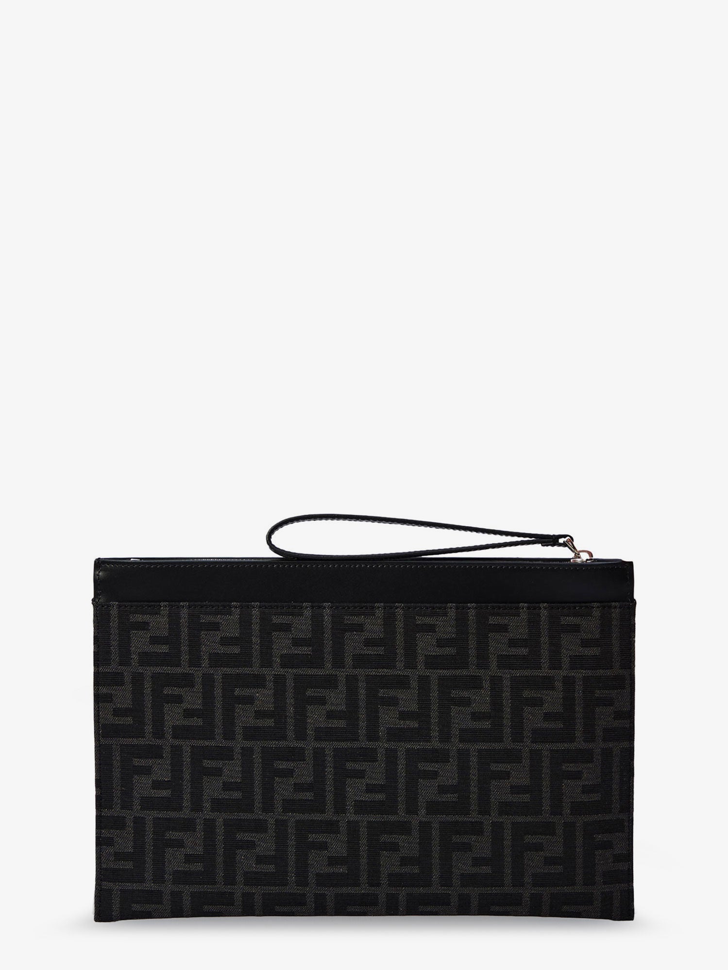 Fendi Ff Jacquard Fabric And Leather Flat Pouch Medium