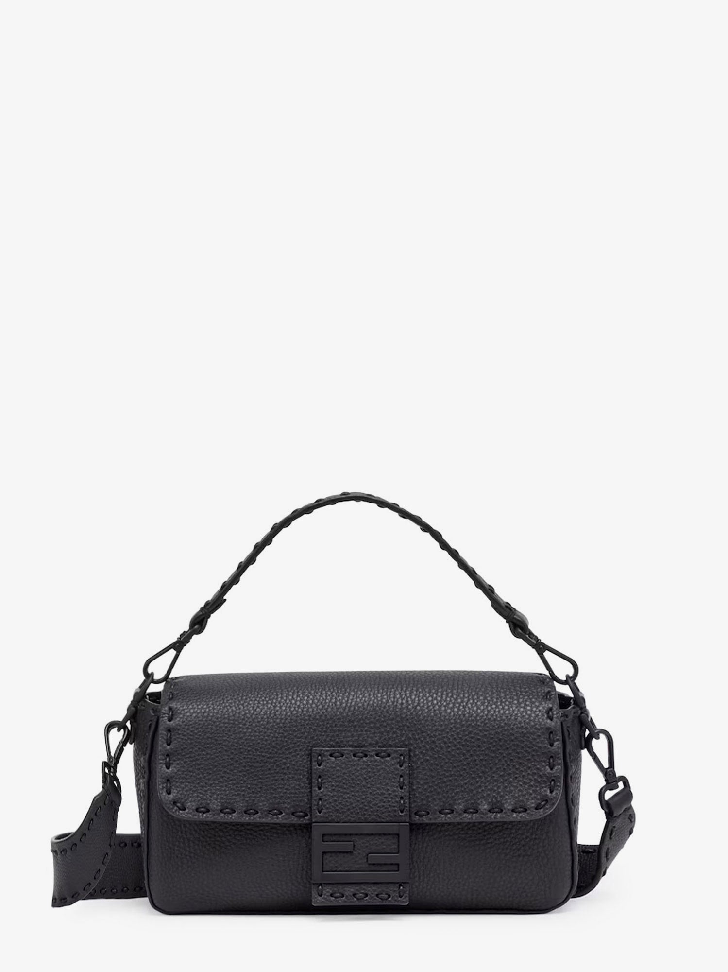 Fendi Baguette Leather Shoulder Bag With Selleria Stitchings
