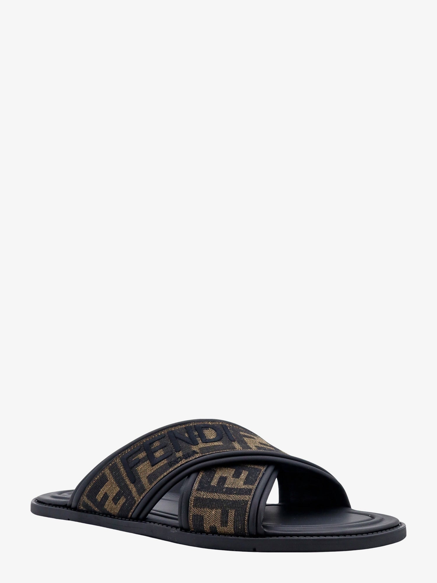Fendi Ff Jacquard Fabric Sandals With Embroidered Logo