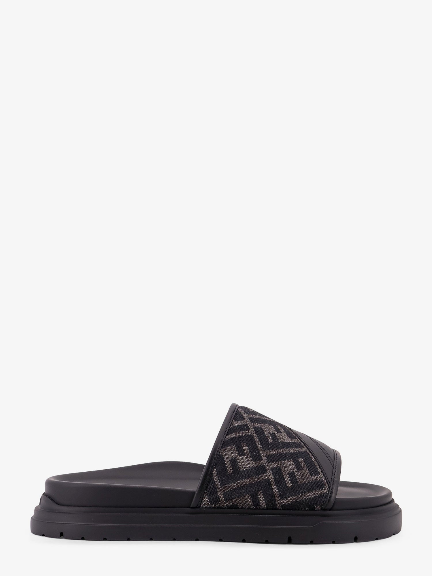 Fendi Low Leather Sandals With Ff Jacquard Insert