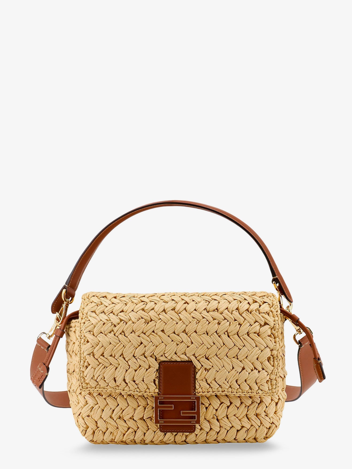 Fendi Mamma Baguette Medium Raffia Crossbody Bag