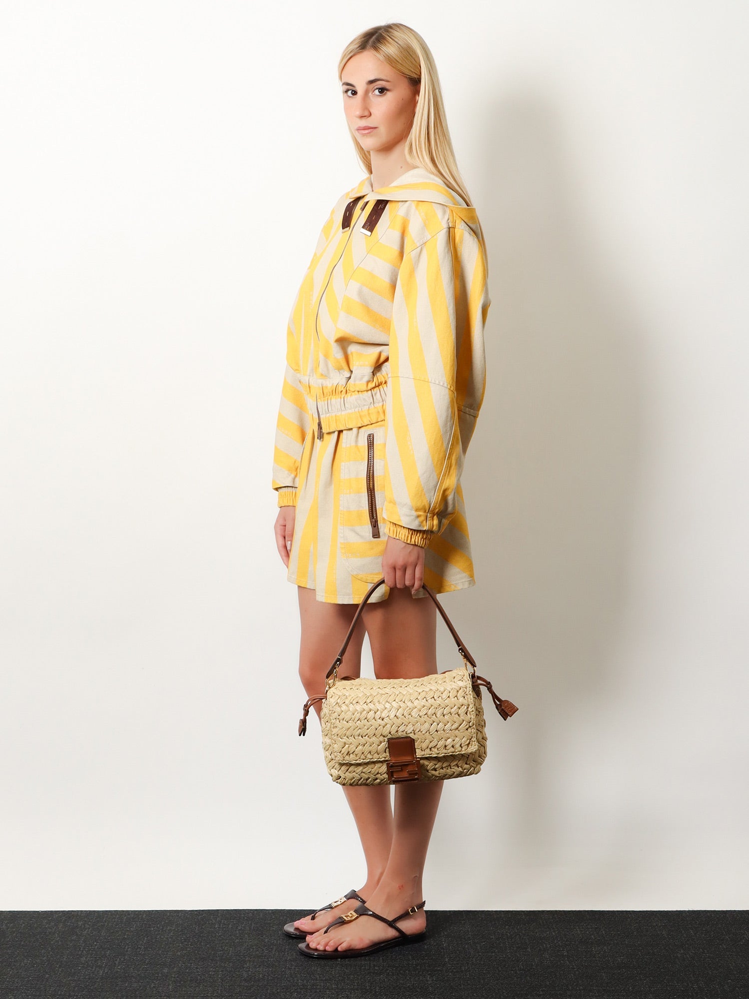 Fendi Mamma Baguette Medium Raffia Crossbody Bag