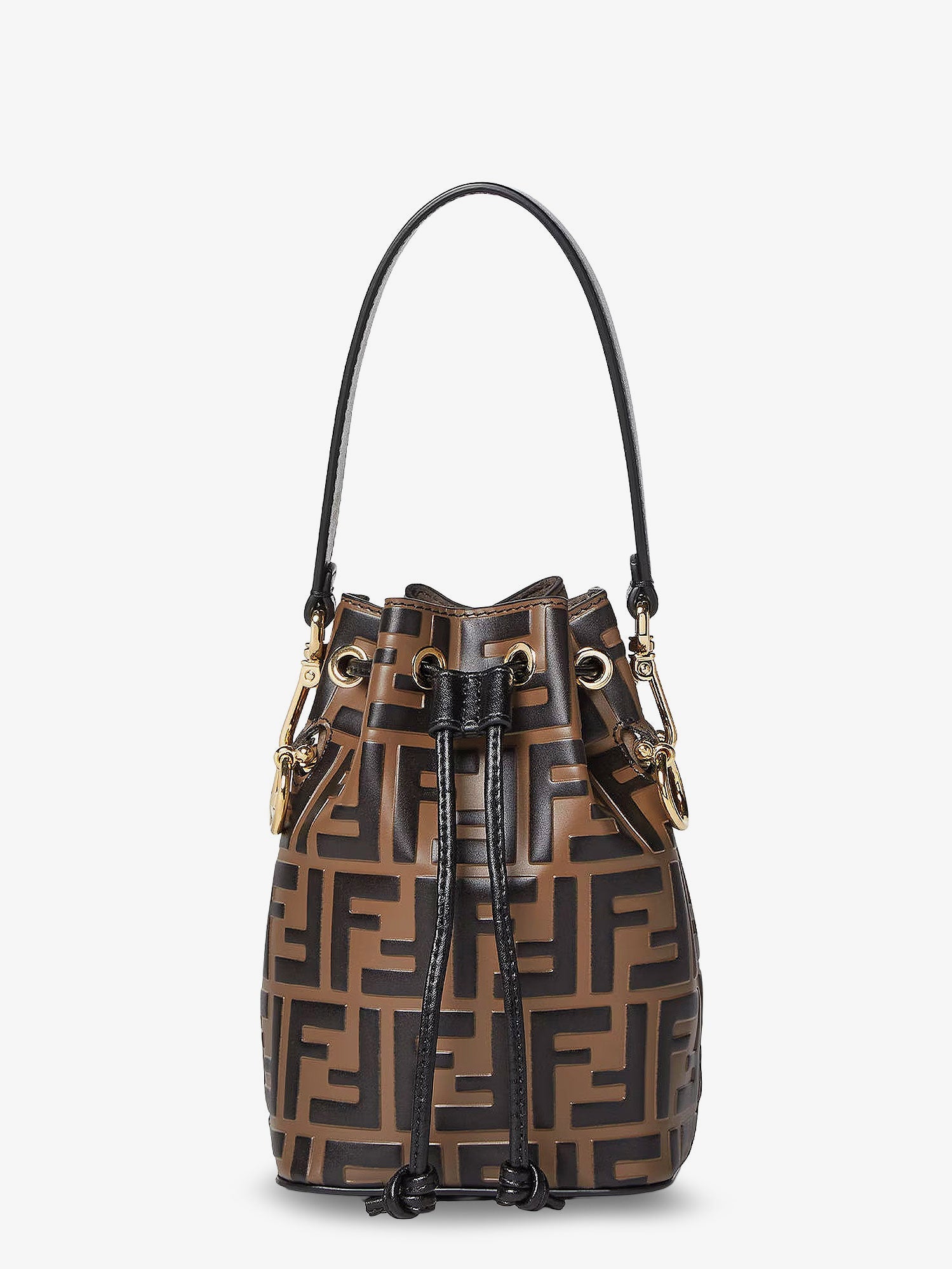 Fendi Mini Mon Tresor Leather Bucket Bag With All-over Ff Motif