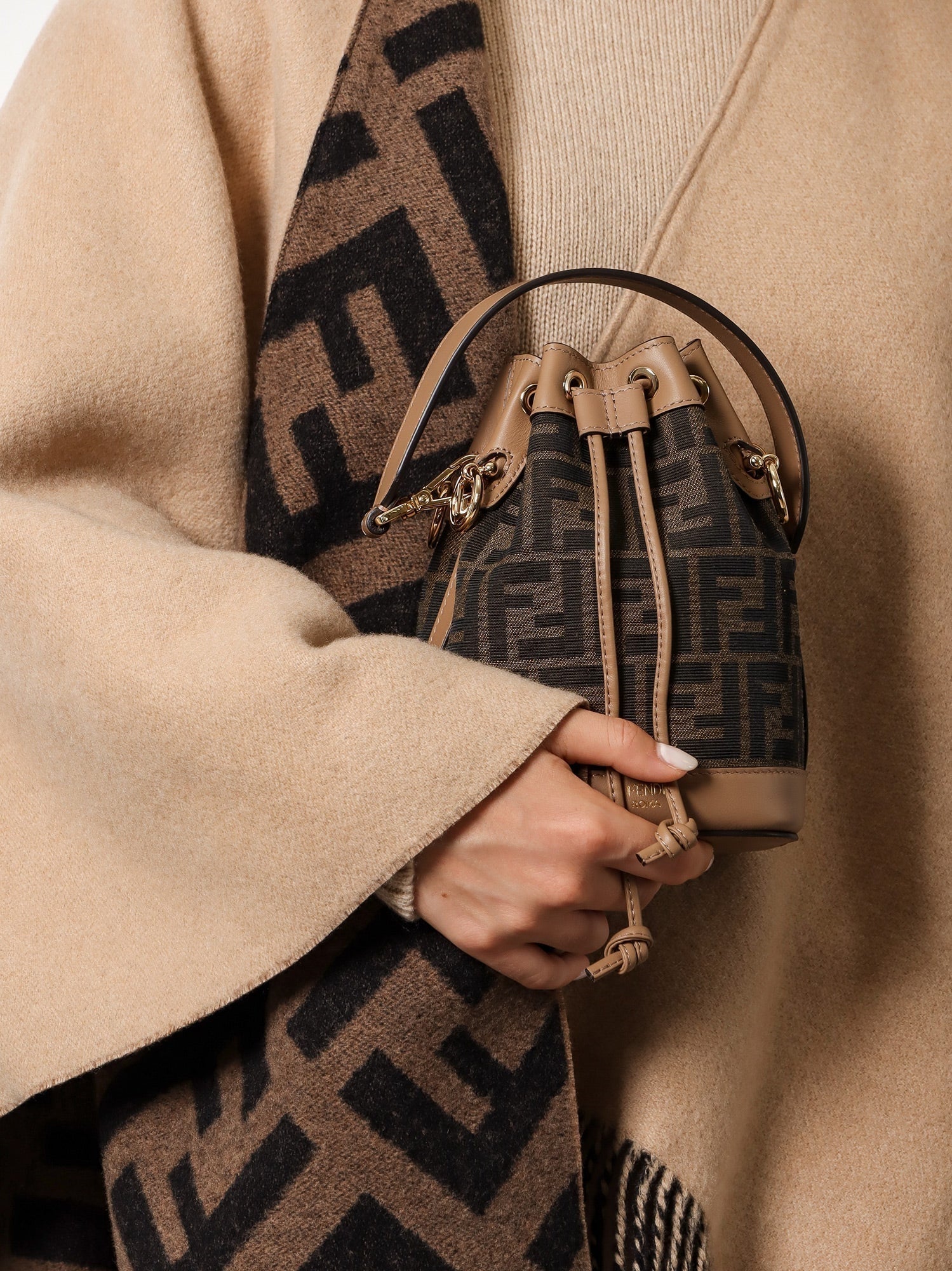 Fendi Mini Mon Tresor Ff Jacquard Fabric Bucket Bag