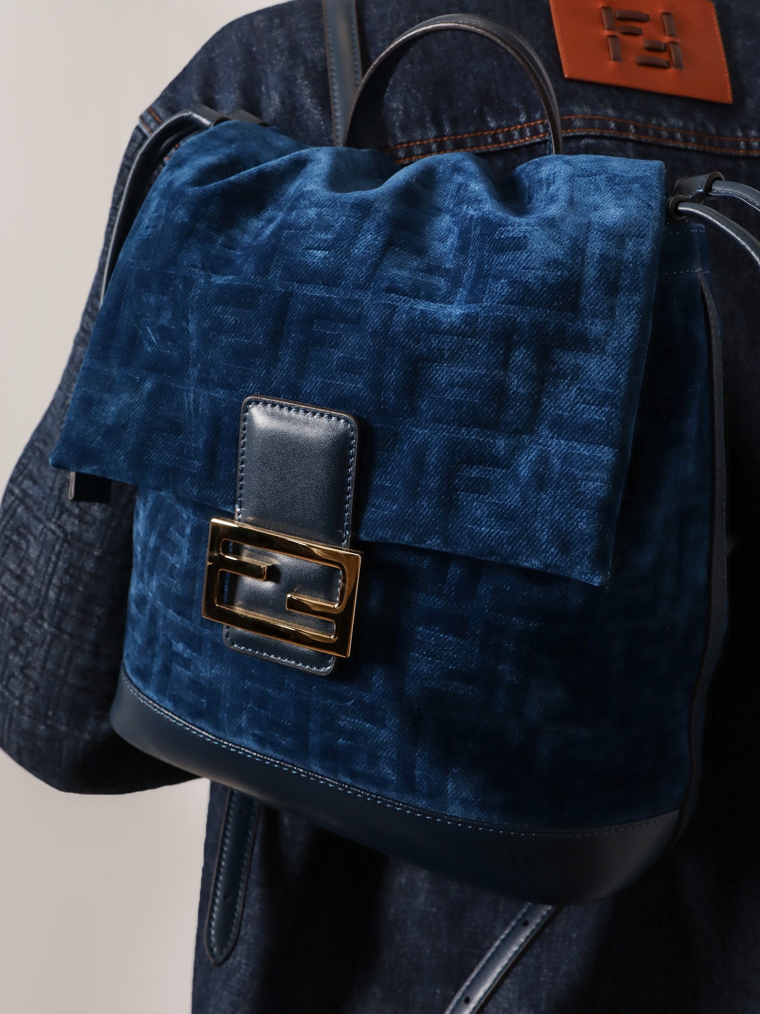 Fendi Denim Backpack With Flocked Ff Detail