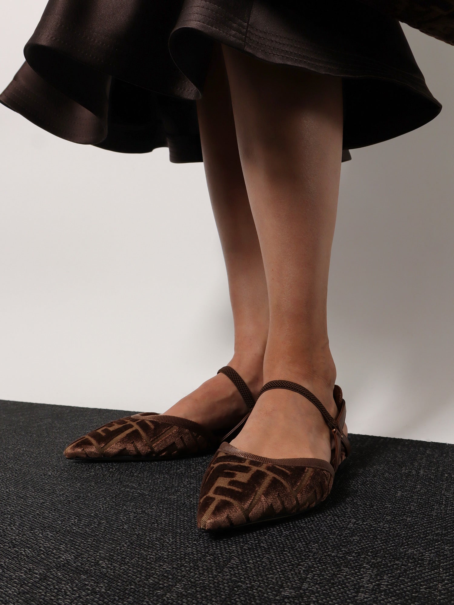 Fendi Ff Jacquard Velvet Slingback Ballerinas