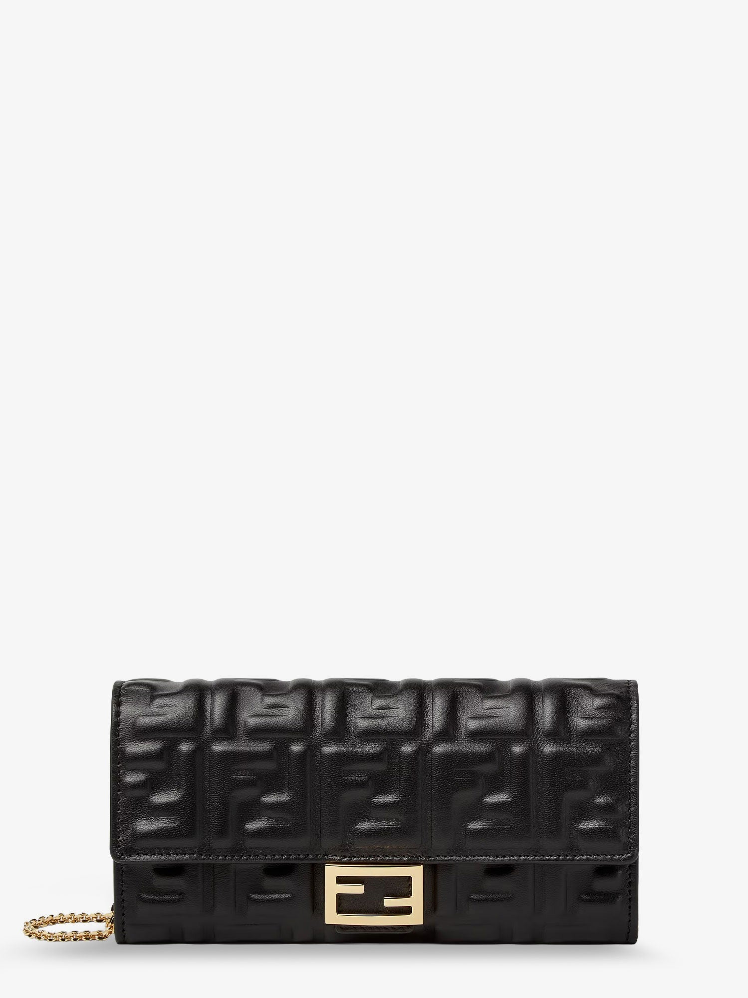 Fendi Leather Continental With Chain Baguette Ff Motif Crossbody Bag