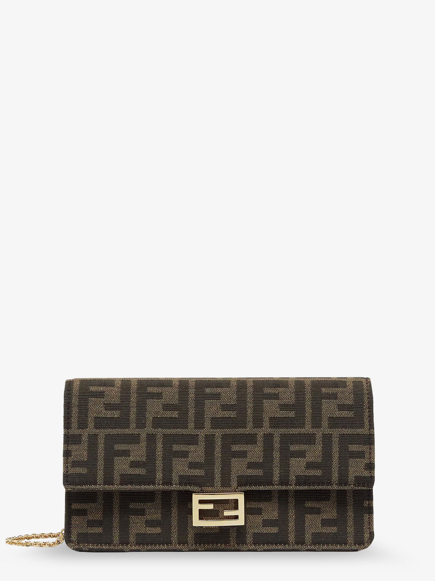 Fendi Baguette Wallet On Chain Shoulder Bag In Ff Jacquard Fabric