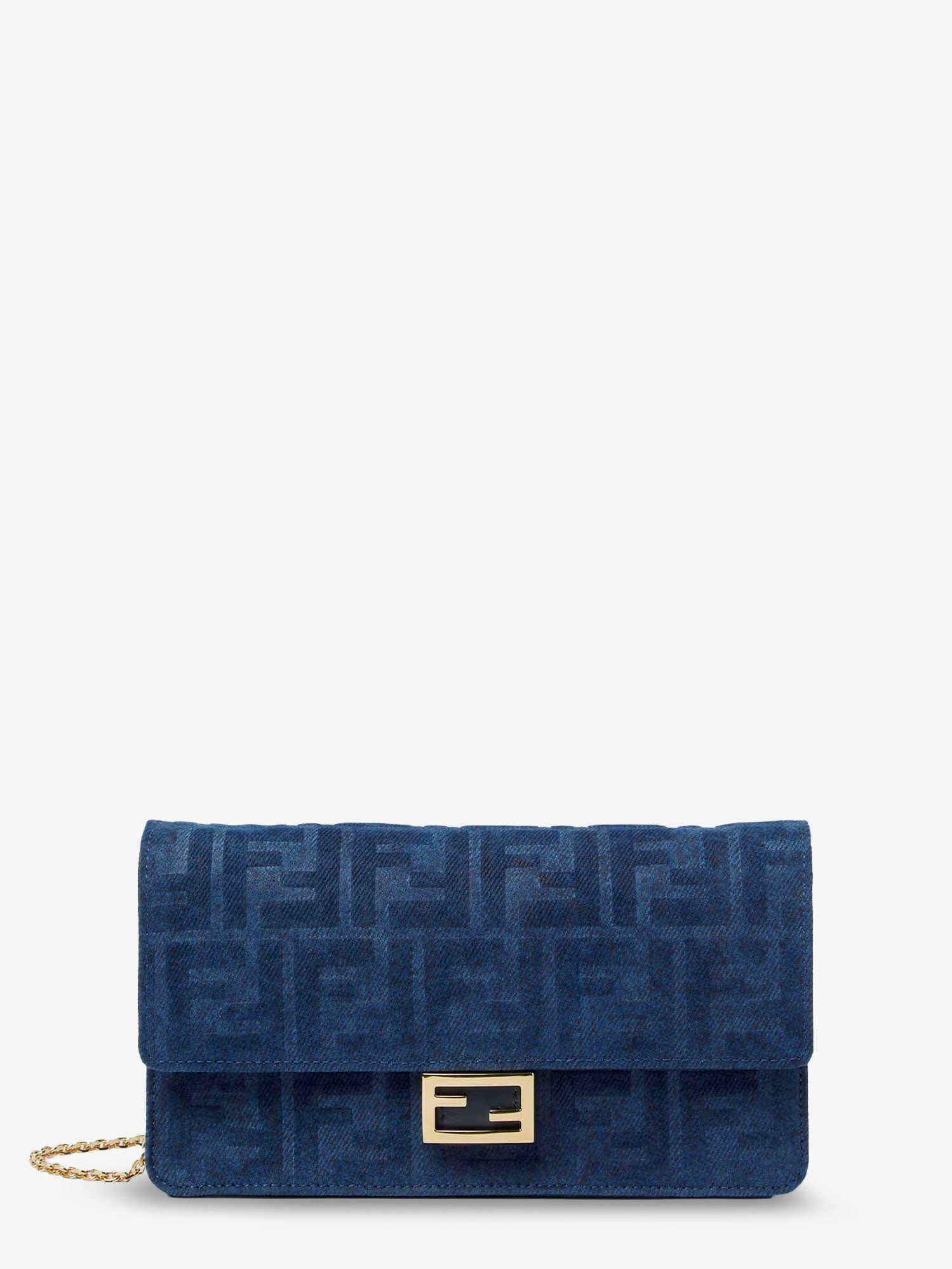 Fendi Wallet On Chain Baguette Shoulder Bag In Denim-effect Ff Corduroy