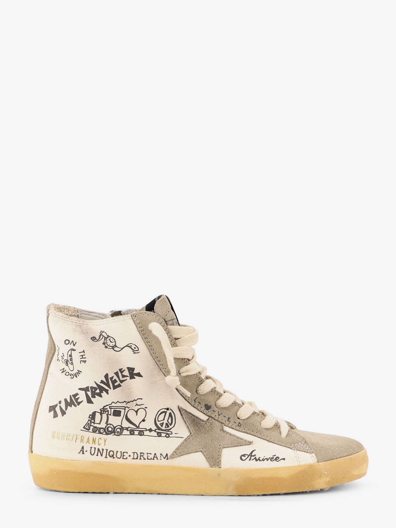 Golden Goose Leather Sneakers With All-over Francy Journey Print