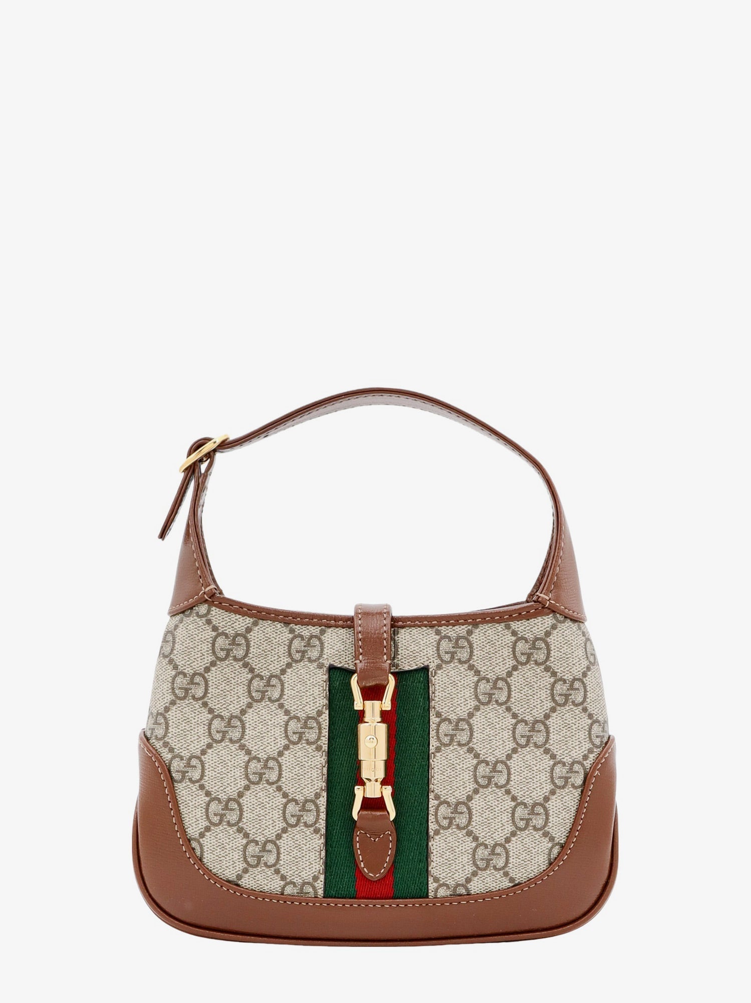 Gucci Gg Supreme Fabric And Leather Shoulder Bag With Iconic Web Band