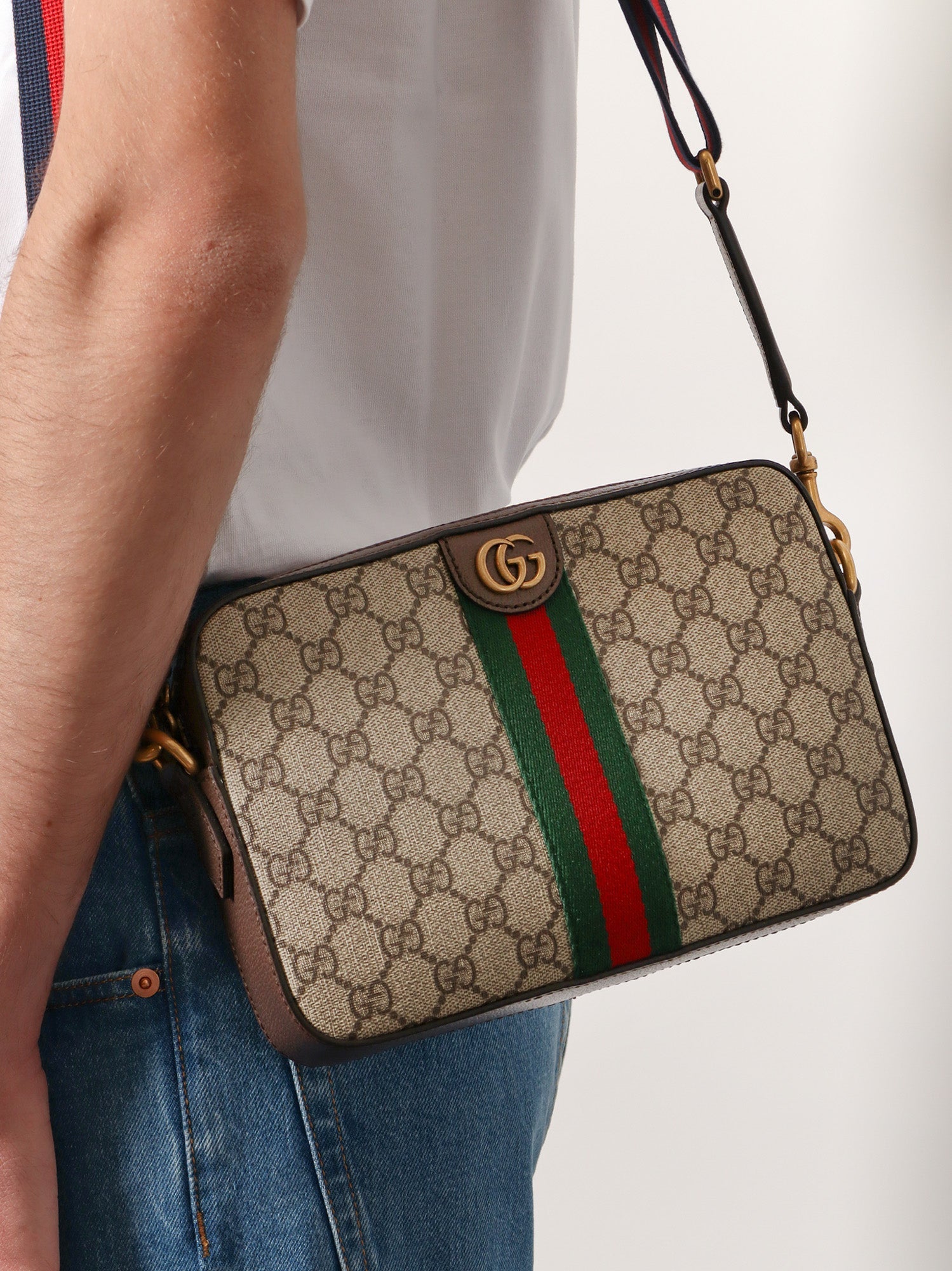 Gucci Ophidia Gg Supreme Fabric And Leather Crossbody Bag
