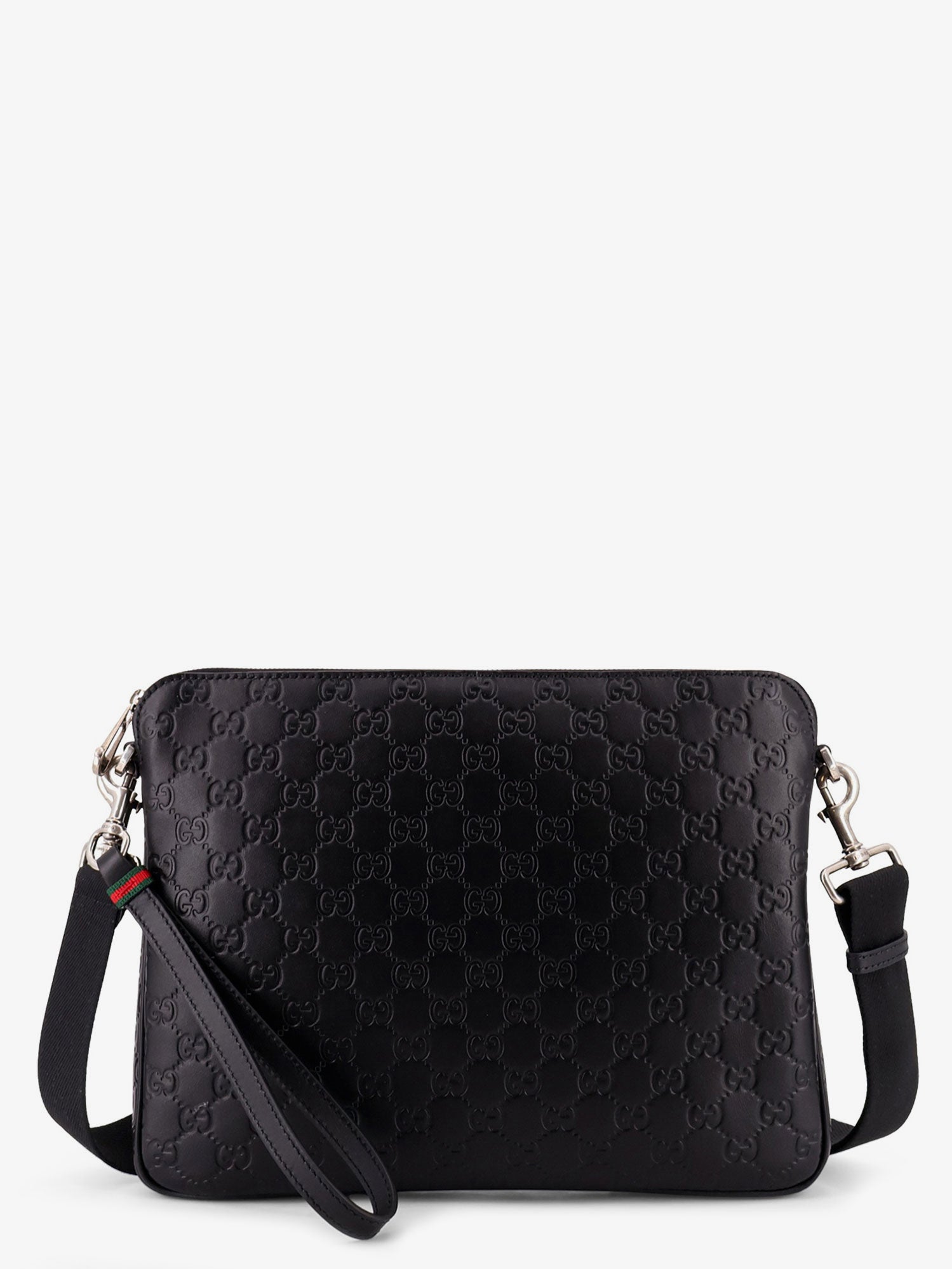 Gucci Leather Gg Emblem Crossbody Bag With Embossed Gg Motif