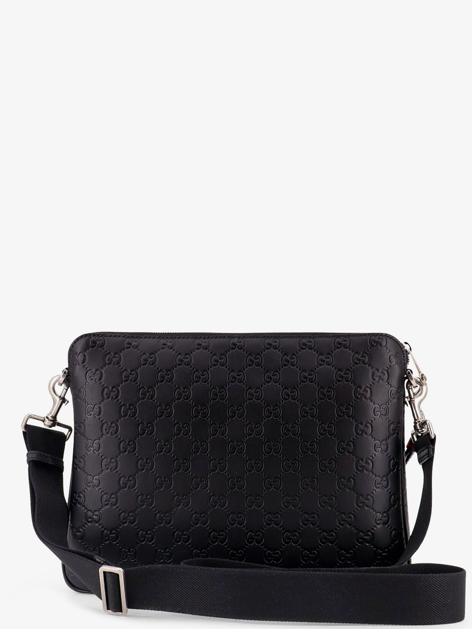 Gucci Leather Gg Emblem Crossbody Bag With Embossed Gg Motif