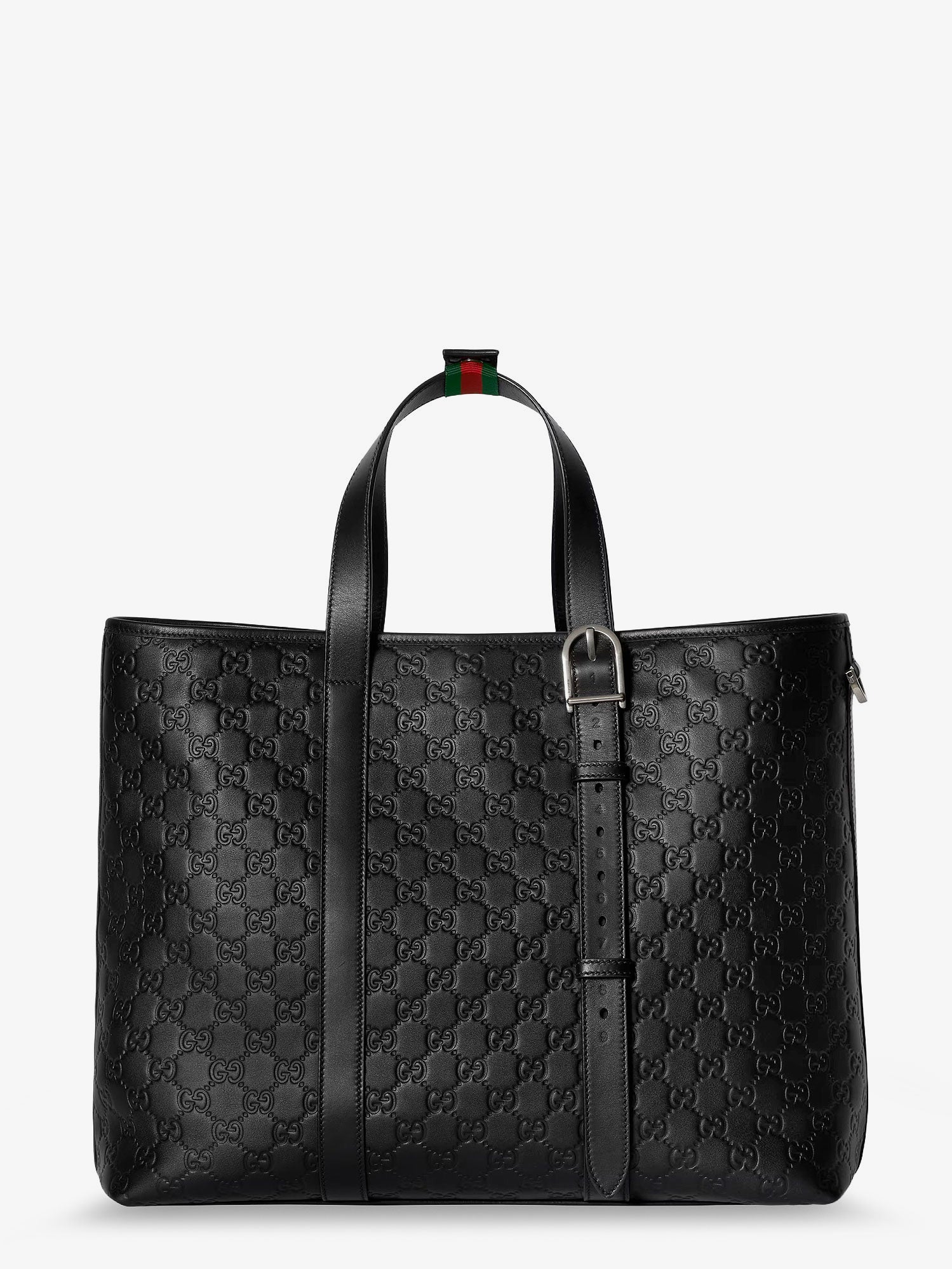 Gucci Gg Emblem Leather Shopping Bag With Embossed Gg Motif