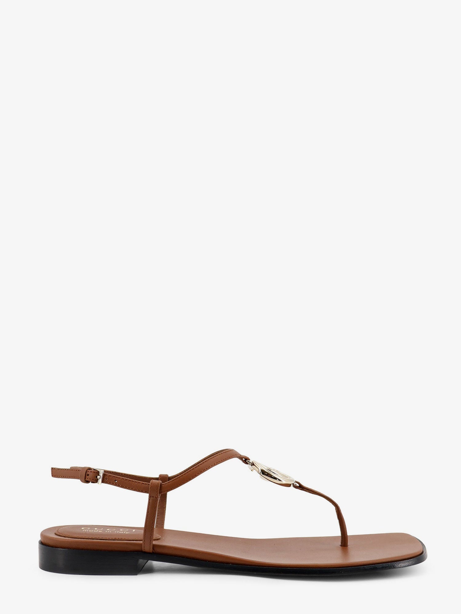 Gucci Lifford Leather Sandals With Metal Gg Logo