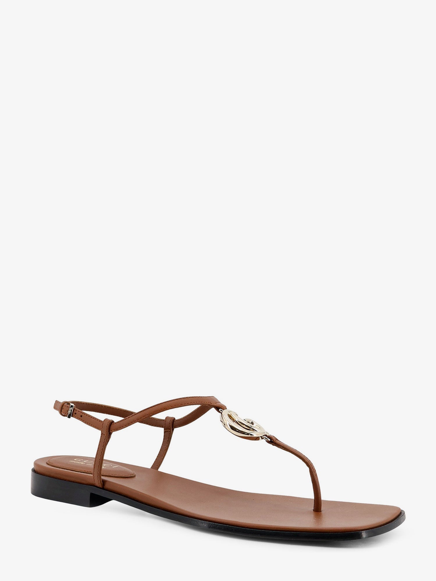 Gucci Lifford Leather Sandals With Metal Gg Logo