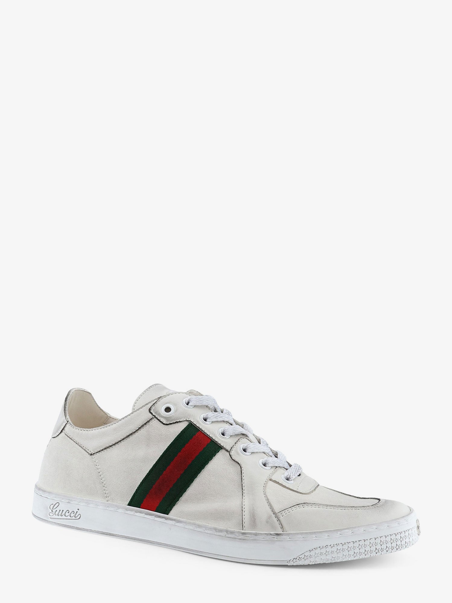 Gucci Leather Sneakers With Web Detail On The Side