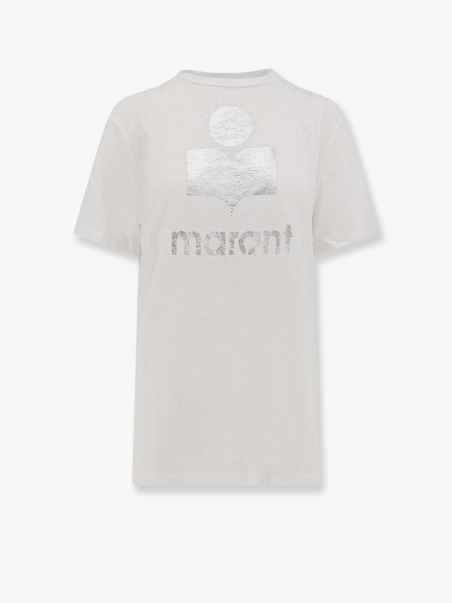 Marant Etoile Linen T-shirt With Laminated Logo On The Front