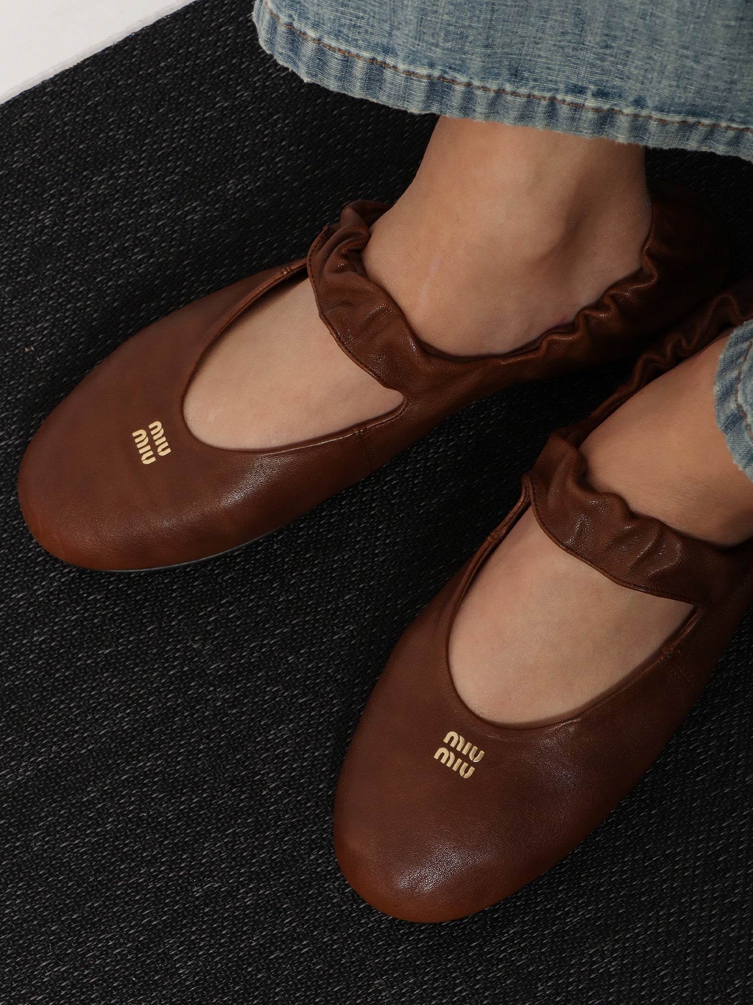 Miu Miu Ruches Leather Ballerinas