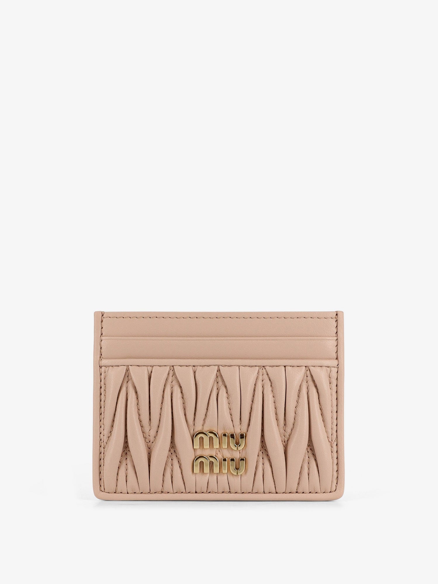 Miu Miu Quilted Leather Card Holder With Metal Lettering Logo