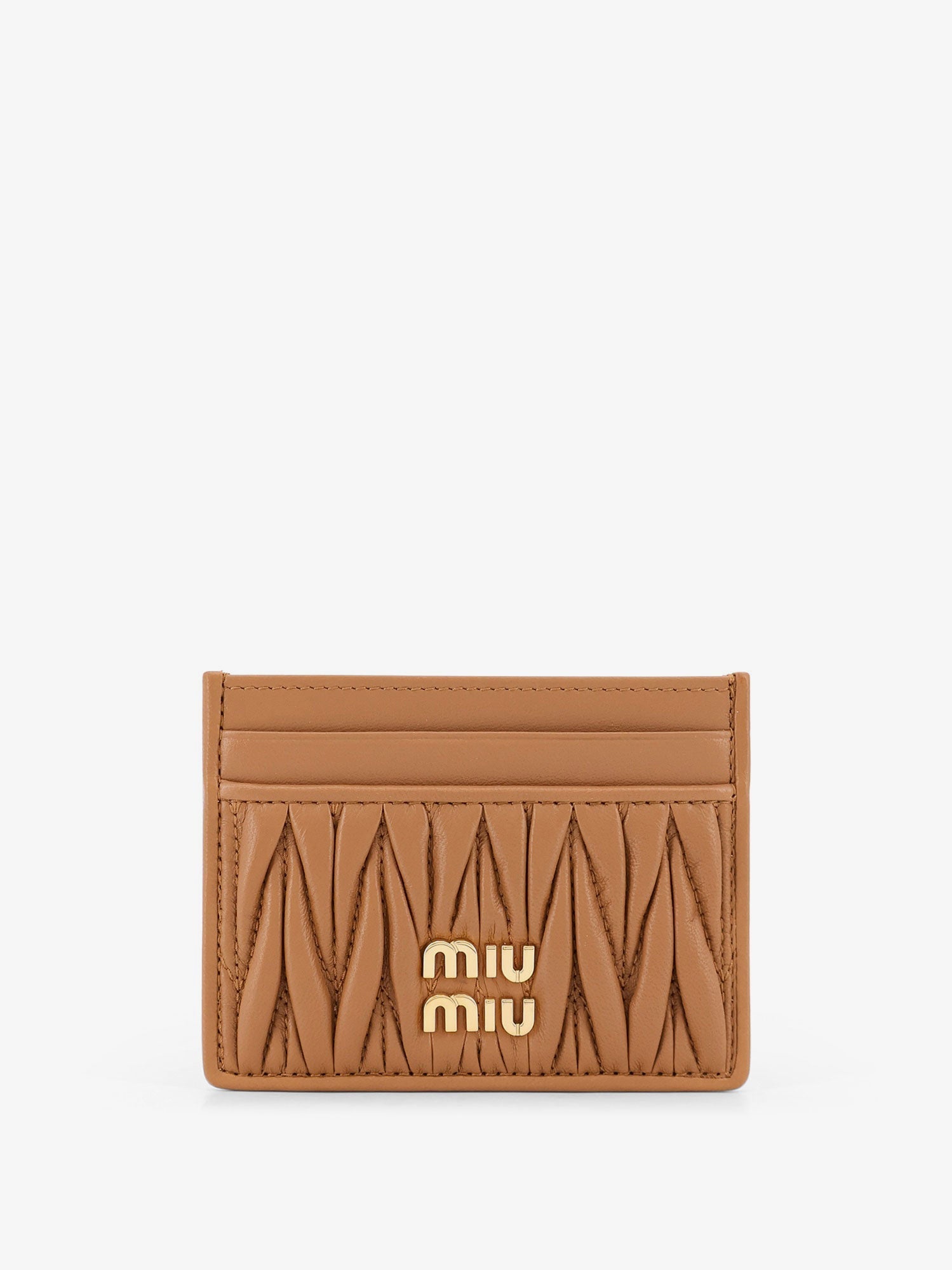 Miu Miu Quilted Leather Card Holder With Metal Lettering Logo
