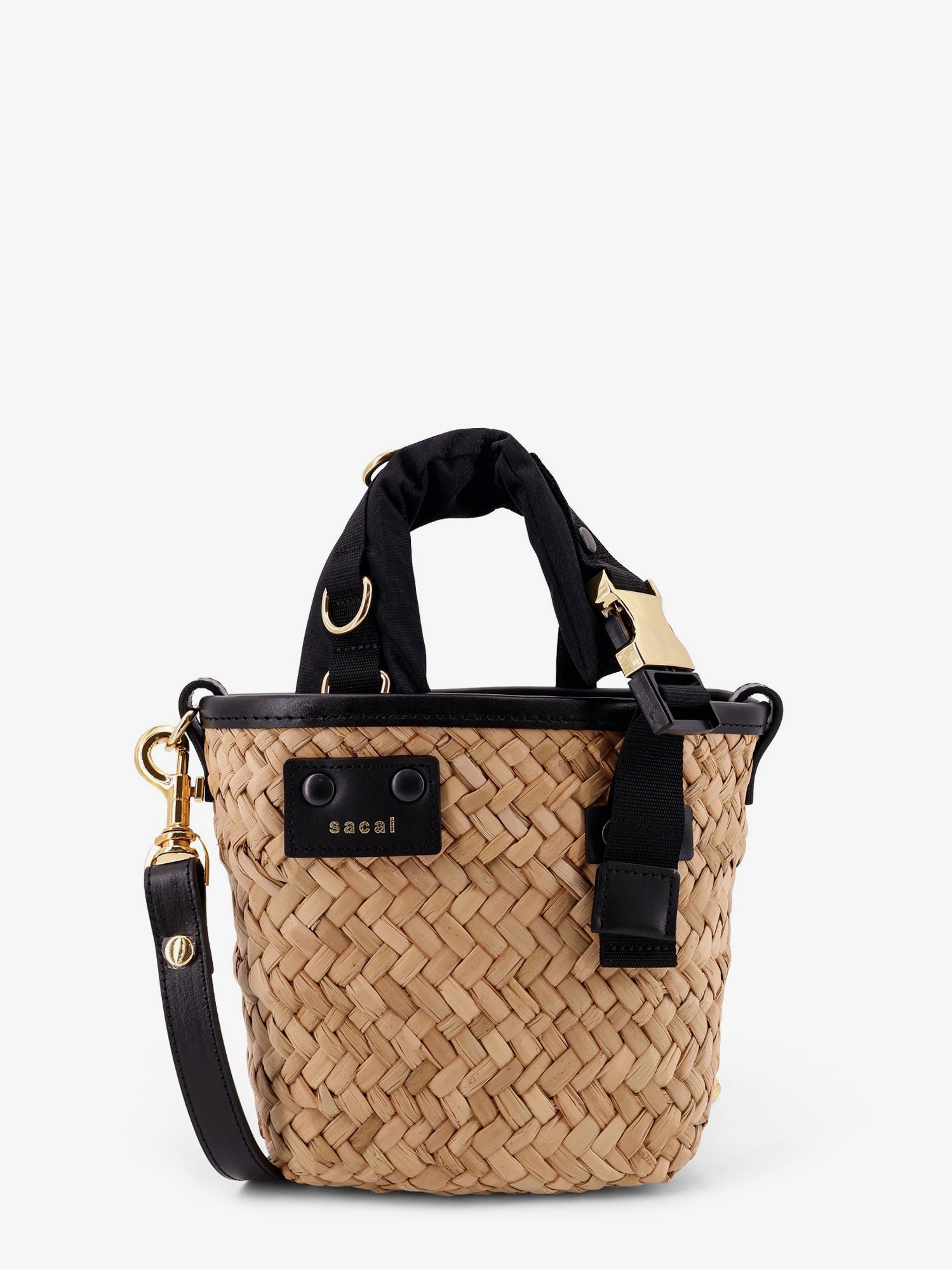 Sacai Raffia And Leather Crossbody Bag