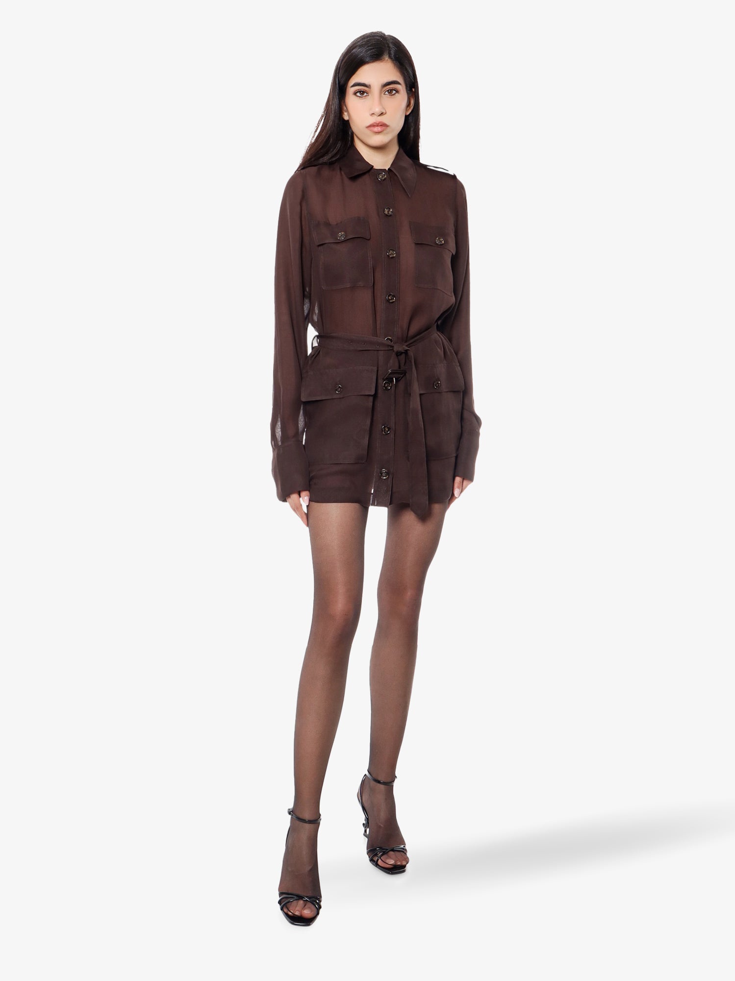 Saint Laurent Biologic Silk Dress With Belt At Waist