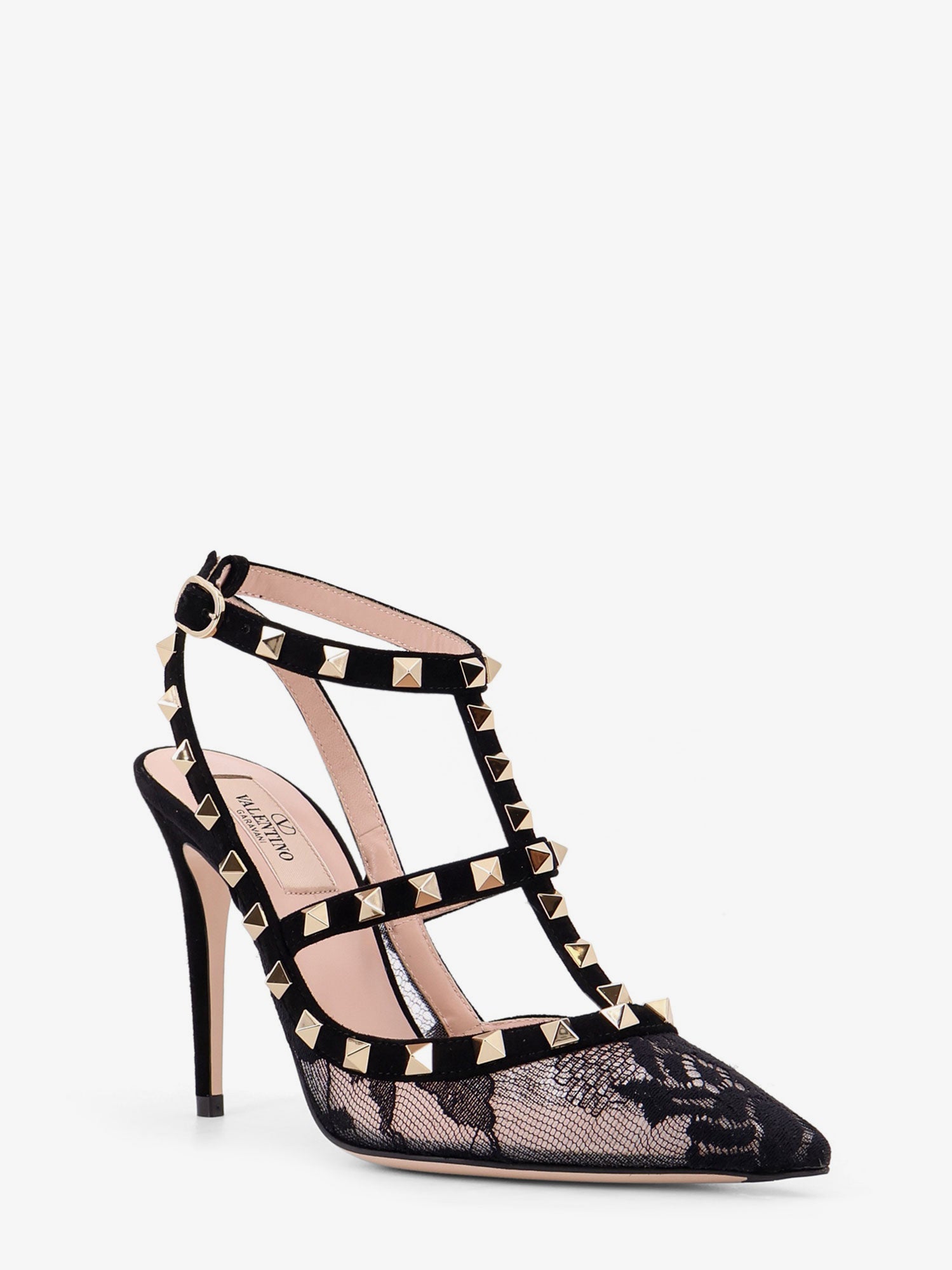 Valentino Rockstud Suede And Lace Pumps