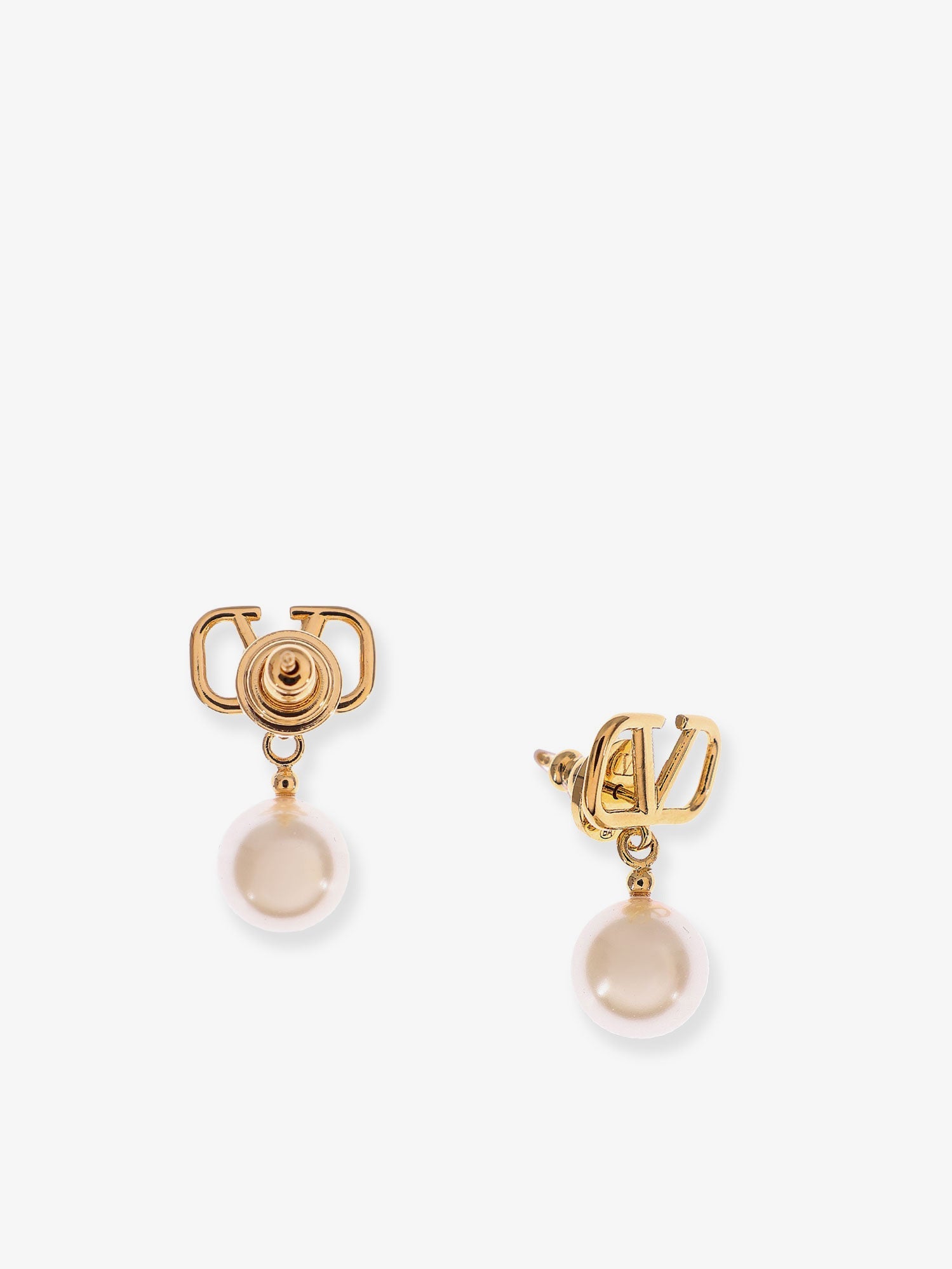 Valentino Vlogo Signature Metal Earrings With Pearl