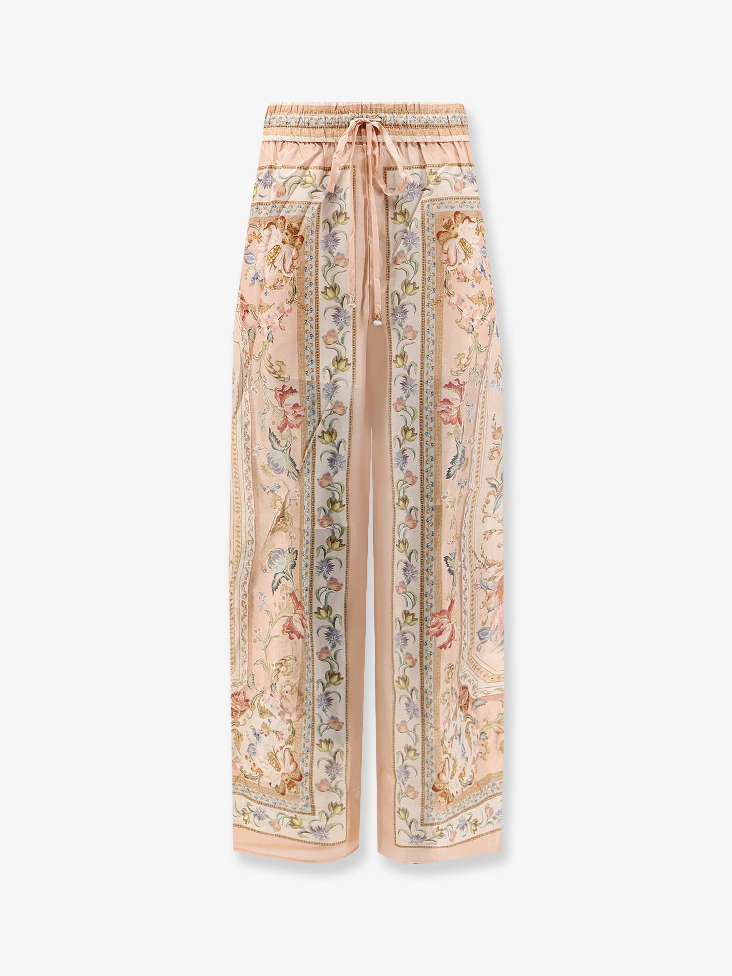 Zimmermann Roselight Silk Trousers With Pink Tapestry Floral Print