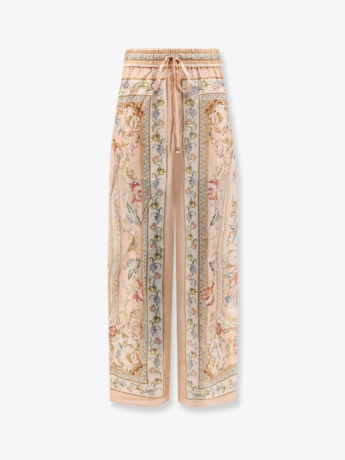 Zimmermann Roselight Silk Trousers With Pink Tapestry Floral Print