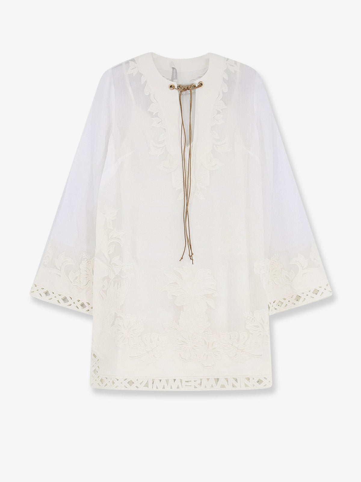 Zimmermann Indra Ramie Long Dress With All-over Embroidery