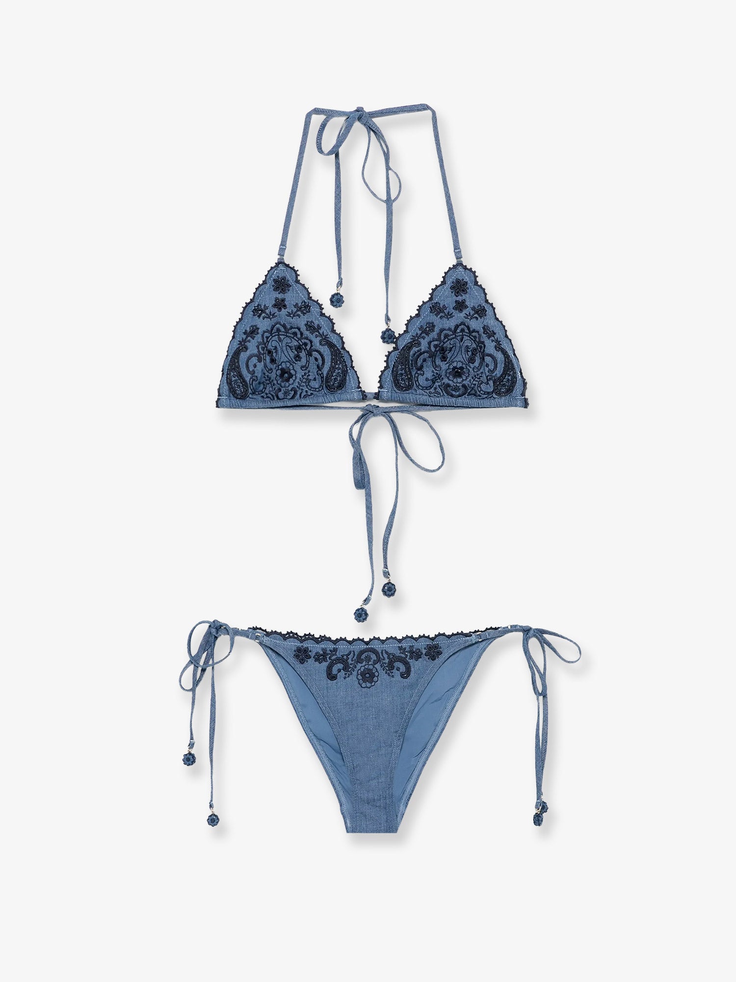 Zimmermann Aster Denim Bikini With All-over Embroidery