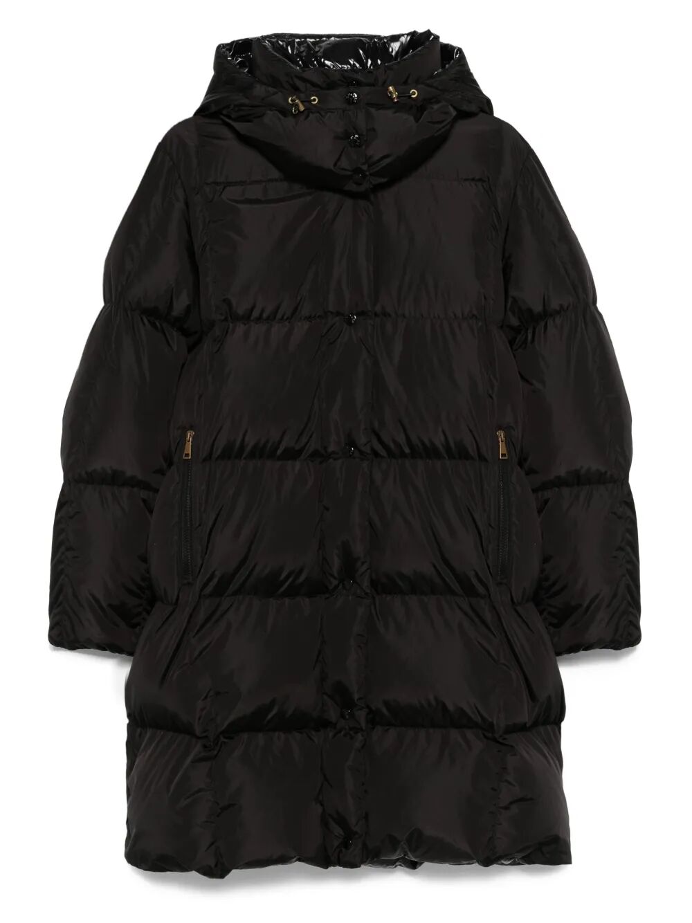 Moncler Long Little Down Jacket With Square Quilting And Hood