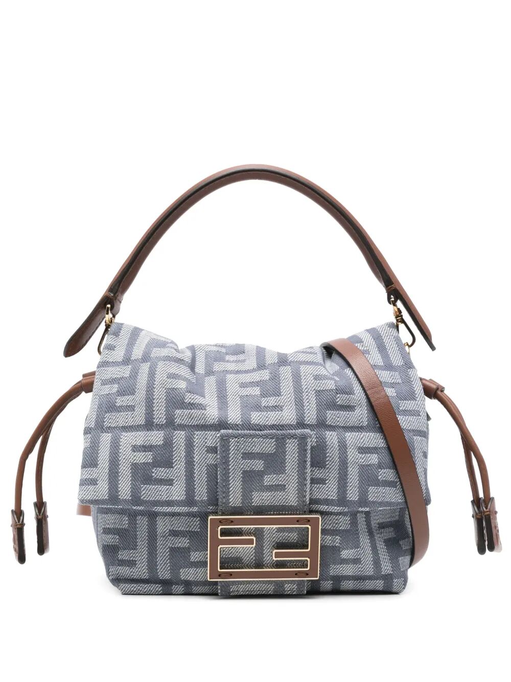 Fendi Denim-effect Ff Jacquard Mamma Baguette Small Bag