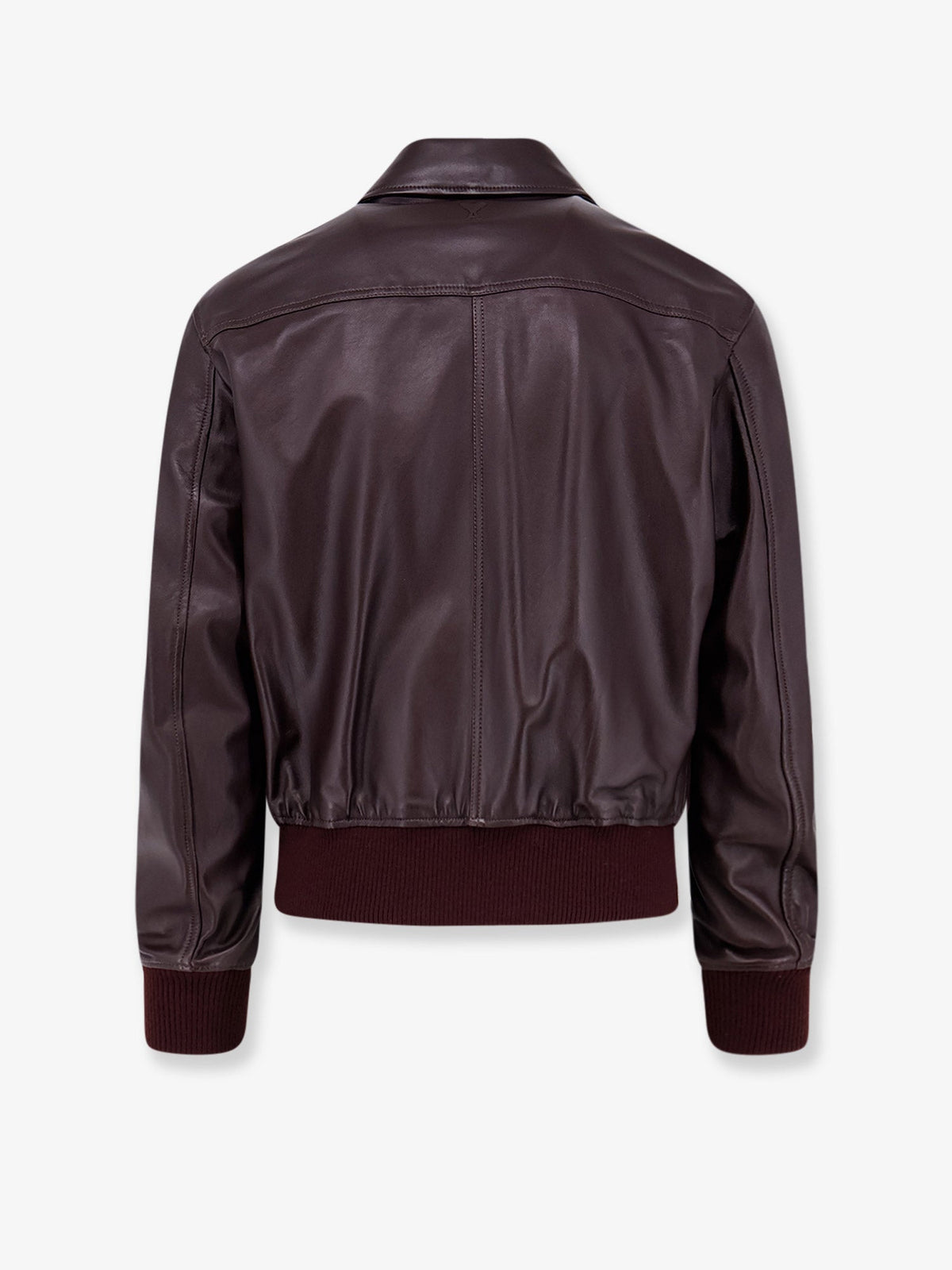 AMI Paris Bordeaux Leather Jacket With Zip